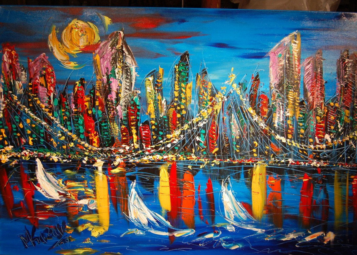 Cityscape Landscape Oiginal Oil Painting Canvas Impressionist .