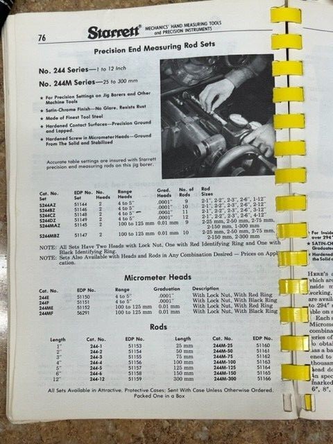 Starrett S244C Precision End Measuring Rod Set 4-5" Range Vintage