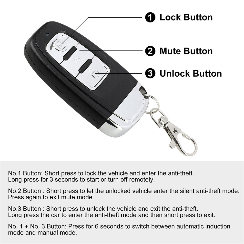 Car Keyless Entry Engine Start Alarm System Kit Push Button Remote Start Stop