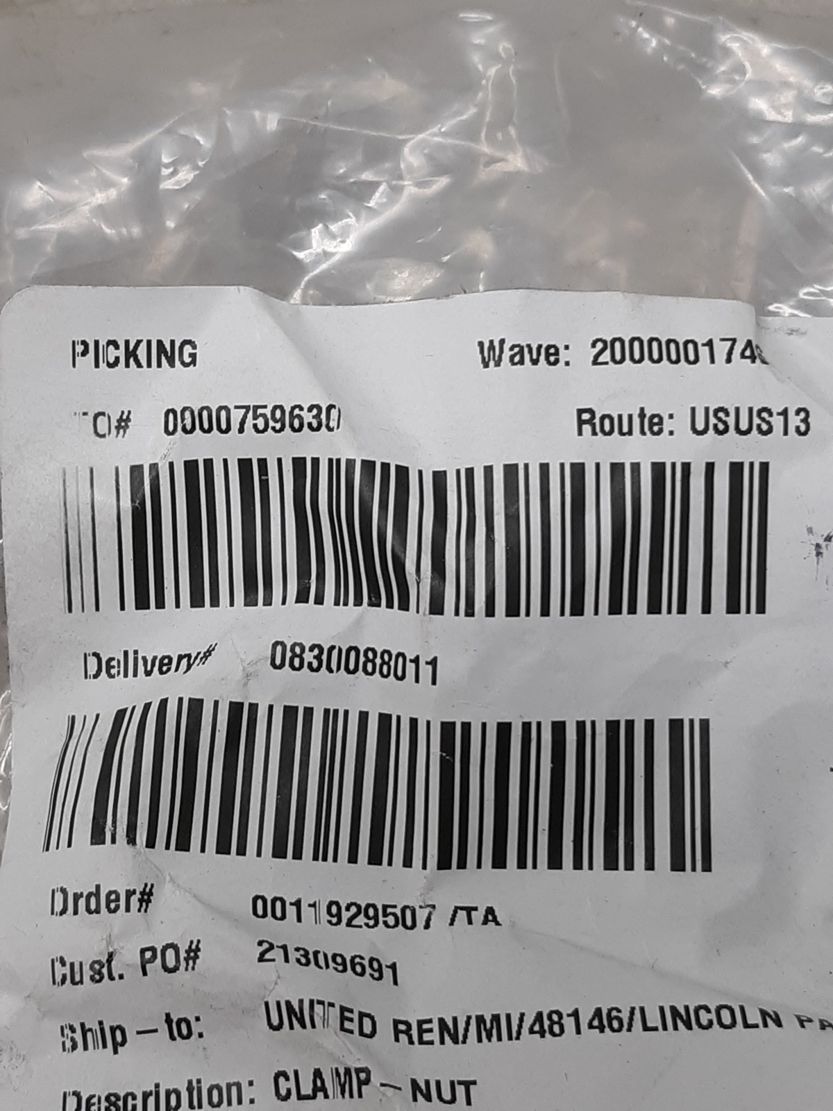 Lot of 2 Clamp Nuts – Part #7-13-07156