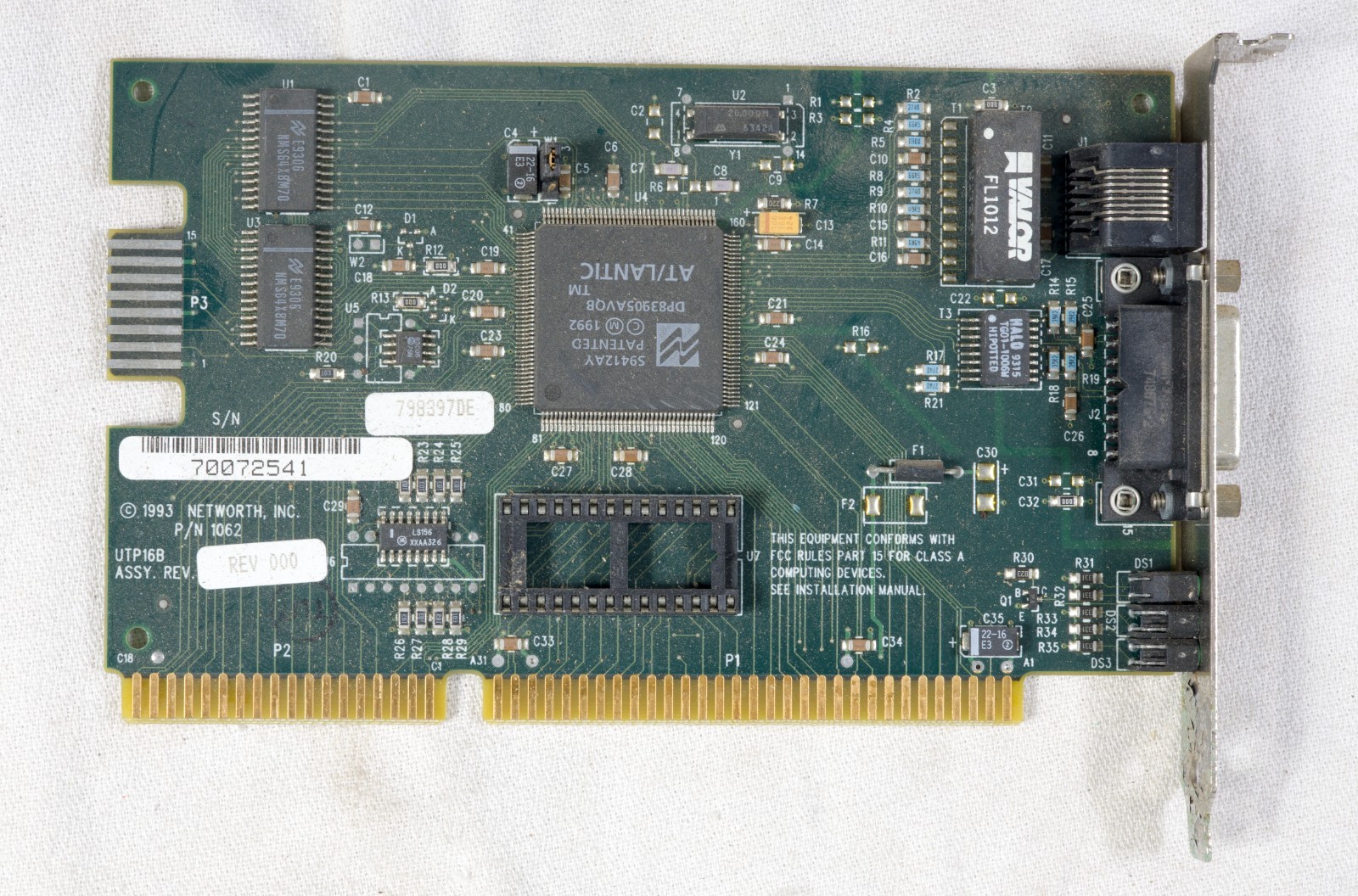 Vintage Networth UTP16B ethernet card 10BaseT AUI 6 bit ISA ISAC30