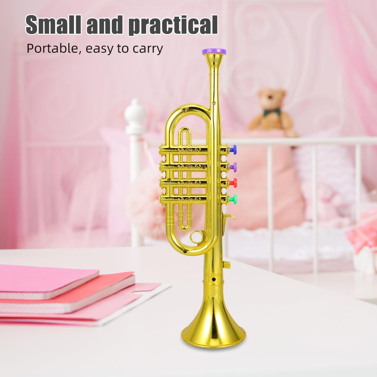 Plastic Trumpet Musical Instruments Toy with 4 Colored Coded Keys Teaching So...