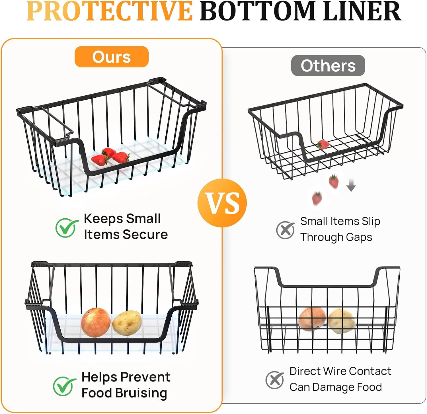 SUNALLY Stackable Storage Bins 4 Pcs Wire Baskets for Pantry Organizers and Stor