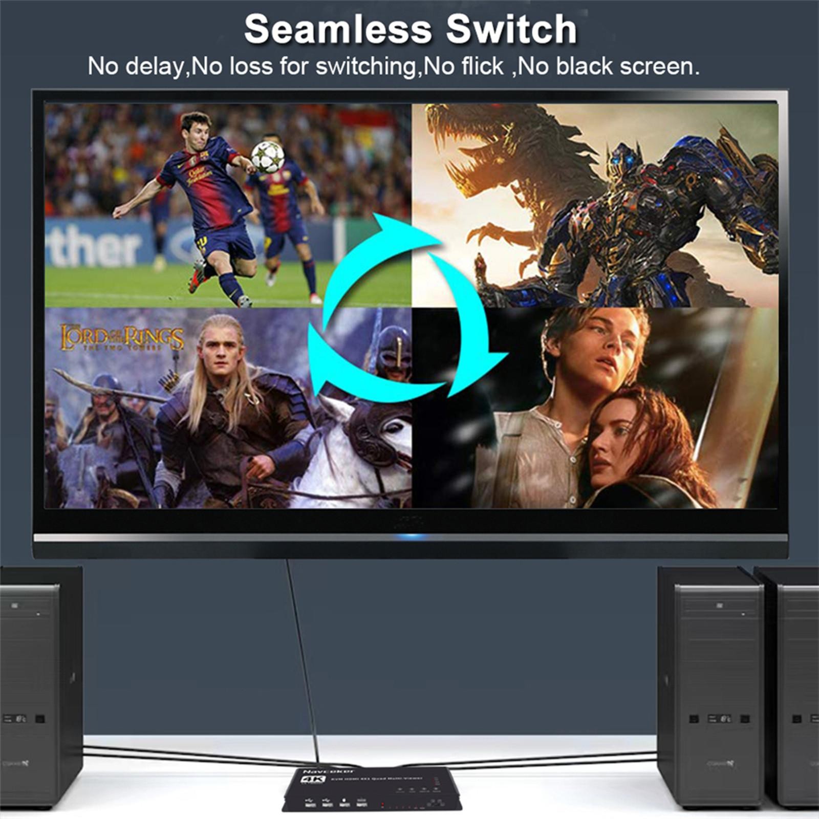 Hotkey 4K 4x1 KVM HDMI Quad Multi-Viewer Display Switch Vedio Wall Controller t