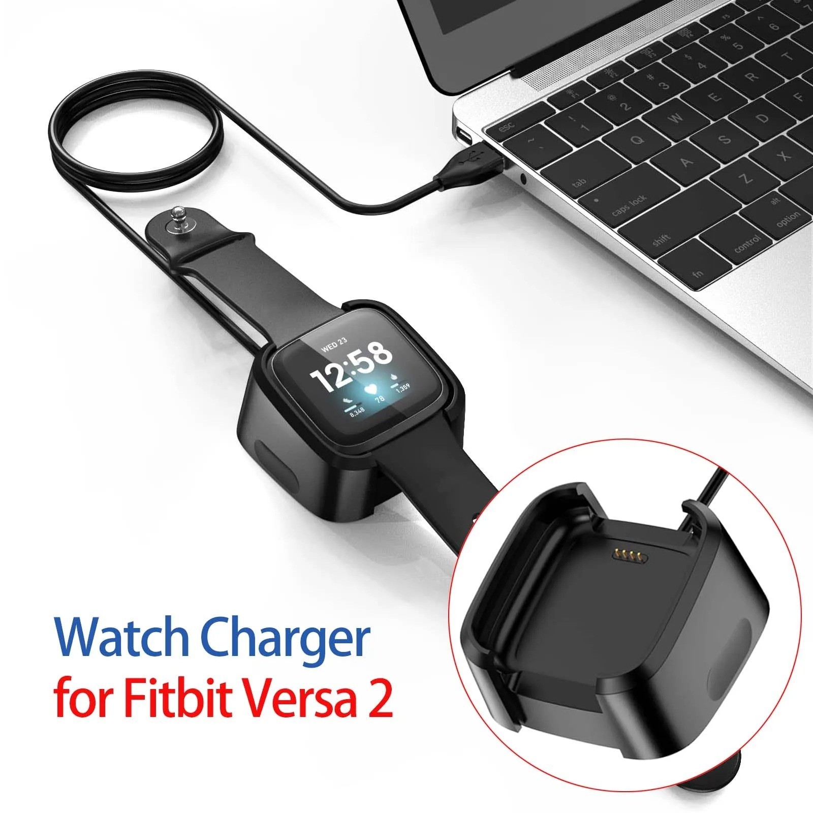 For Fitbit Versa 2 USB Charger Charging Power Dock Cradle Smart Watch