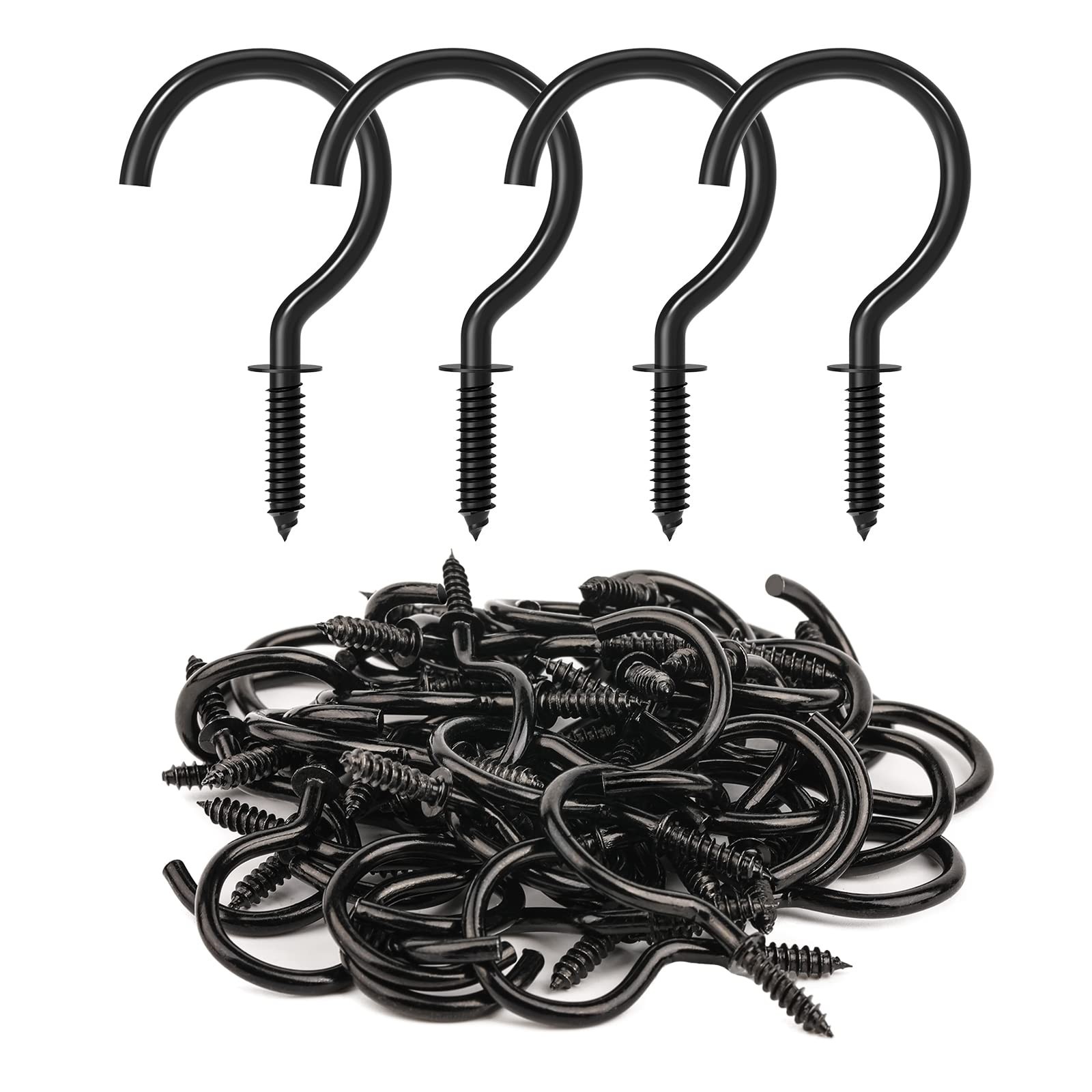 50 Pcs Screw Hooks, 1-1/4 Inch Black Cup Hooks Screw in Mug Hooks Metal