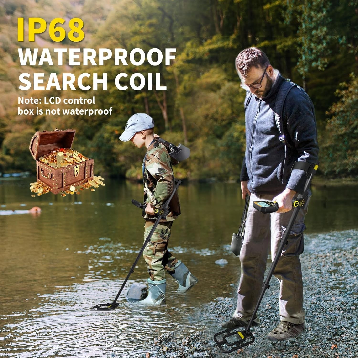 Professional Metal Detector Waterproof Adjustable LCD Gold Finder 20H Run