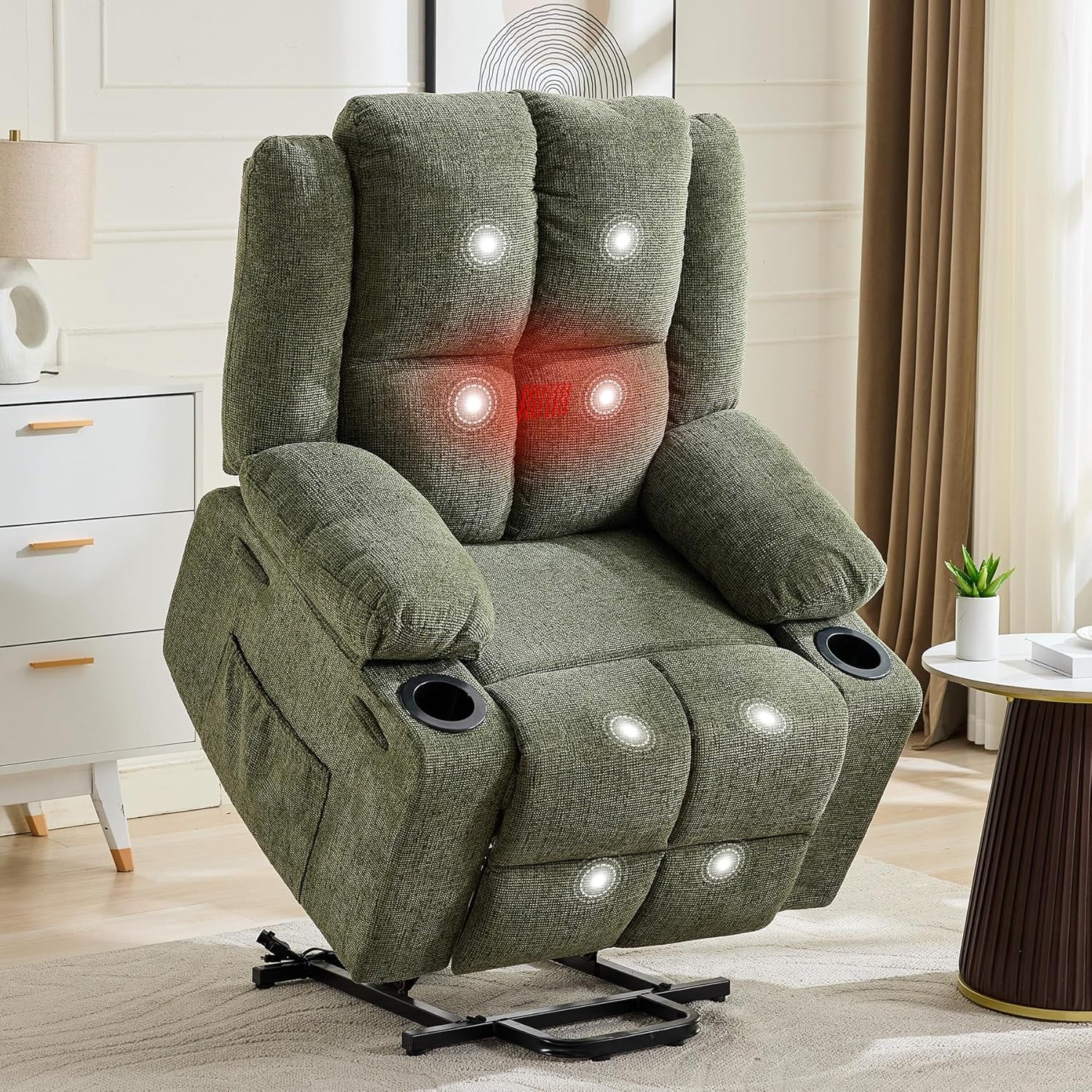 Oversized Electric Lift Recliner Chair 57cm Seat Width with Massage and Heat
