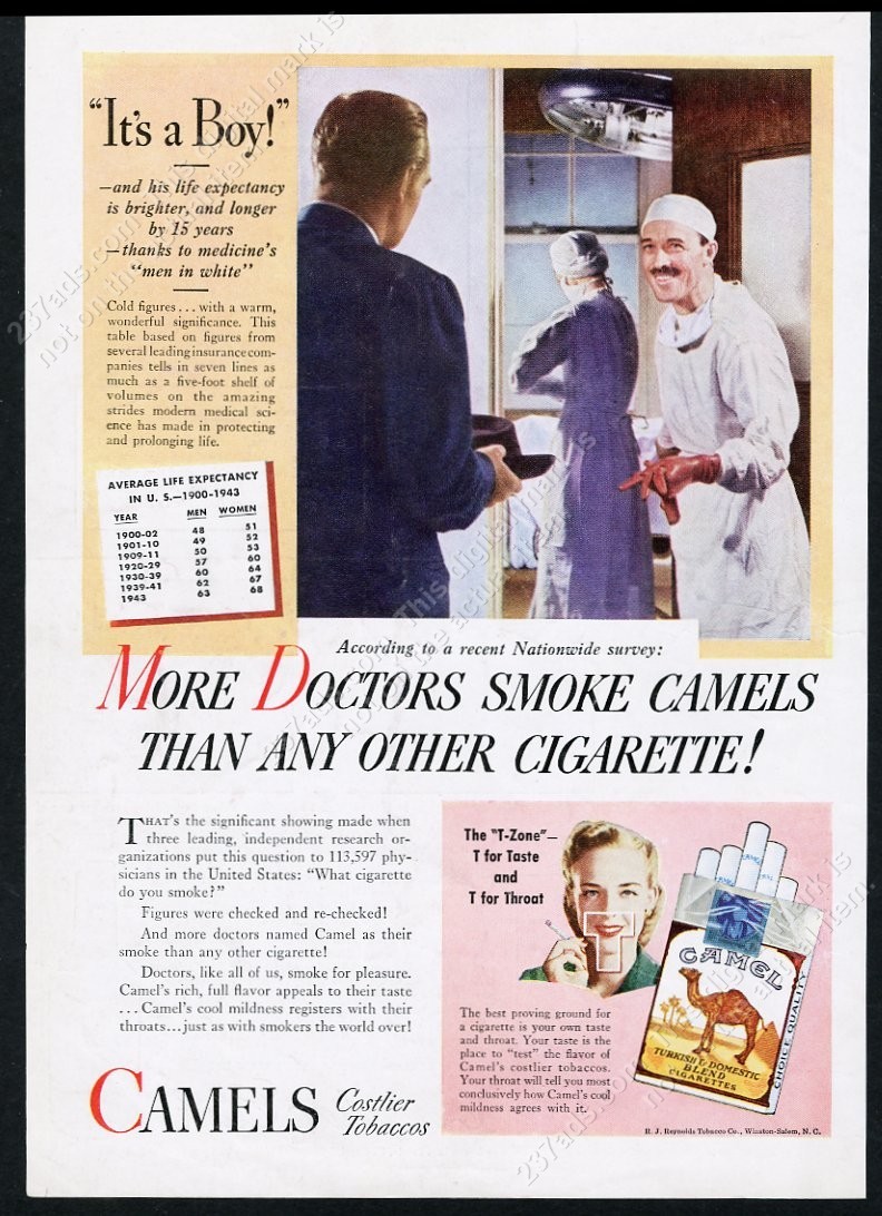 1946 baby doctor photo More Doctors Smoke Camel Cigarettes print ad