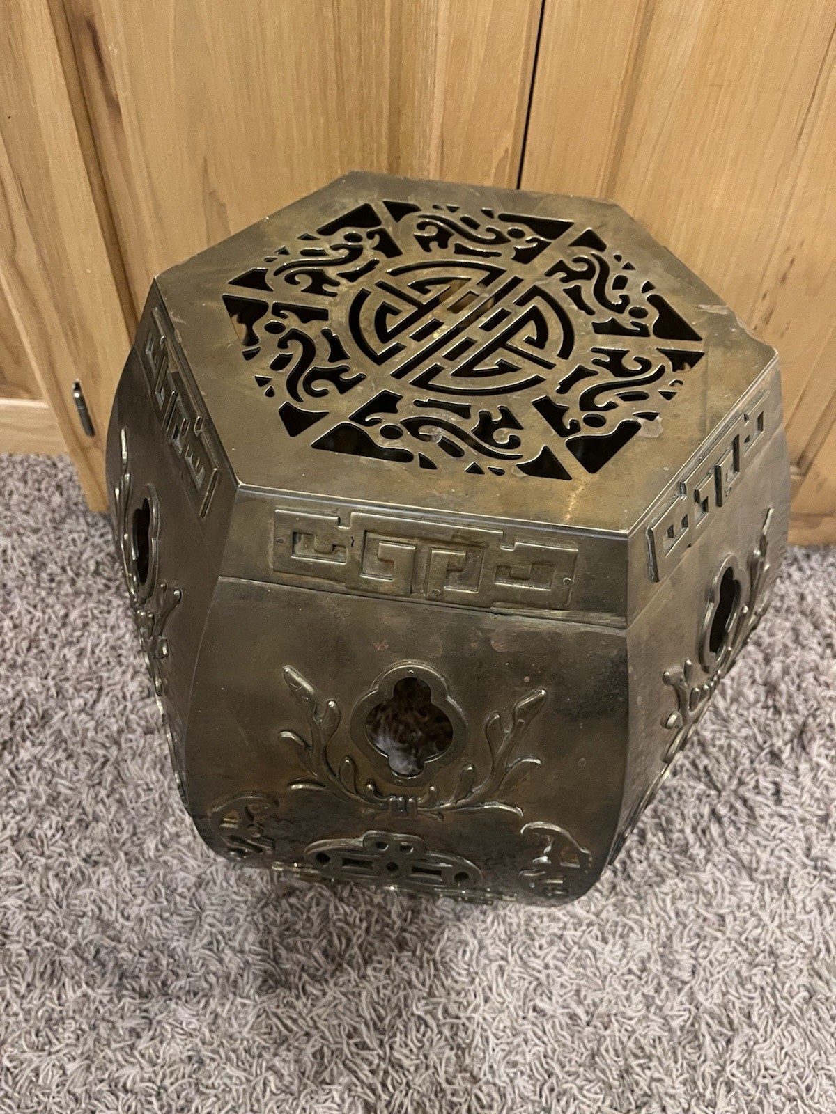 Vintage Brass Metal Garden Stool Seat Indoor Outdoor Oriental Hexagon 60's 70's