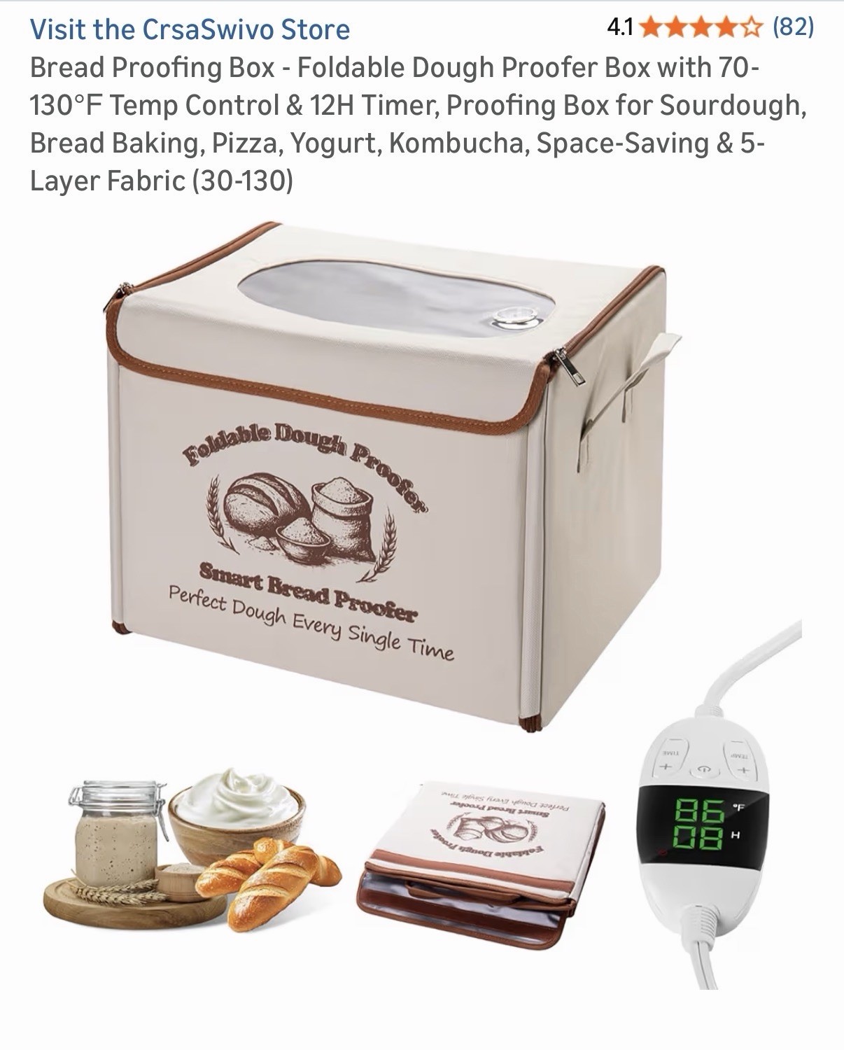 CrsaSwivo Foldable Dough Proofer Box Temp Control Timer Fabric Electric