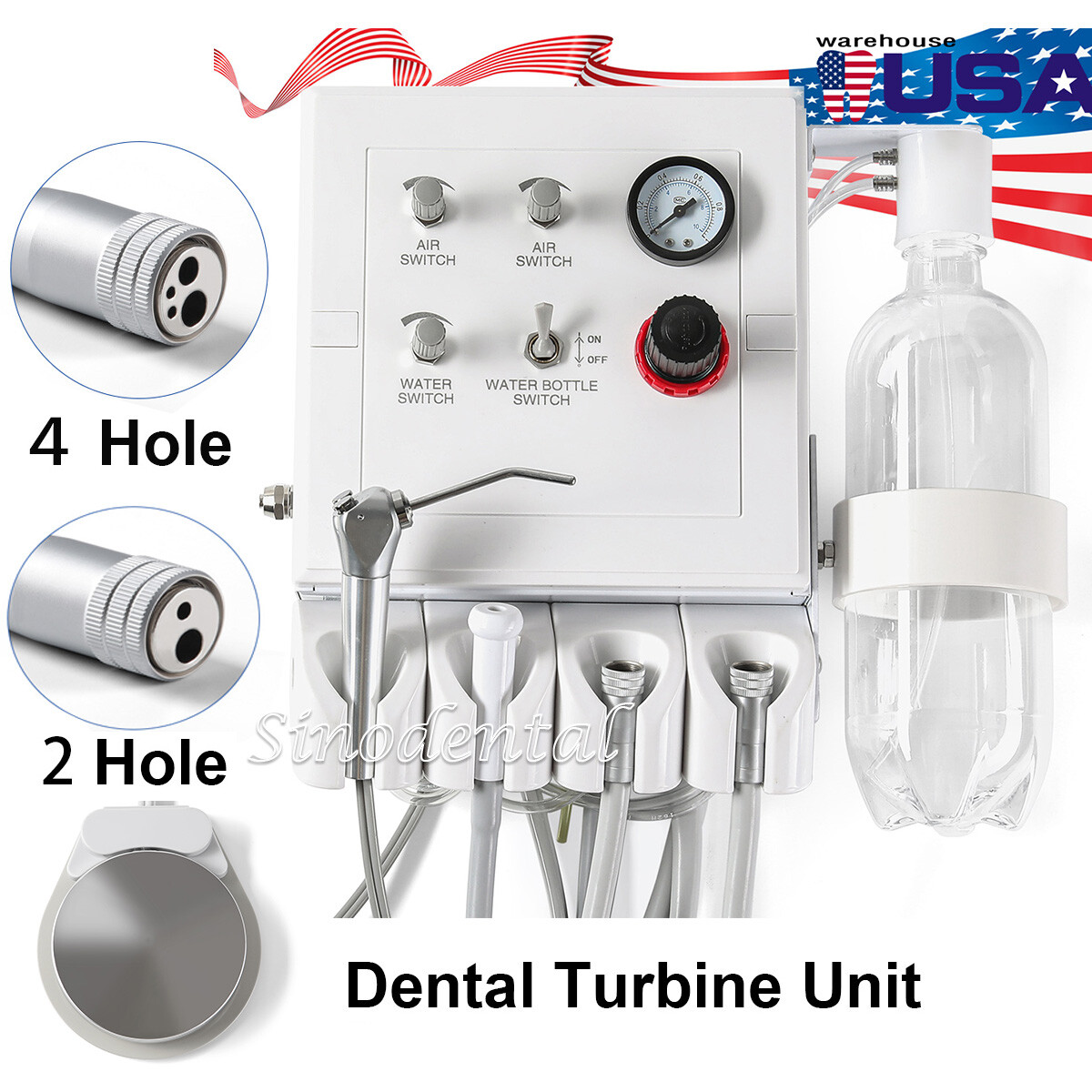 Dental Portable Turbine Unit Weak Suction Work with Air Compressor 4Hole / 2Hole