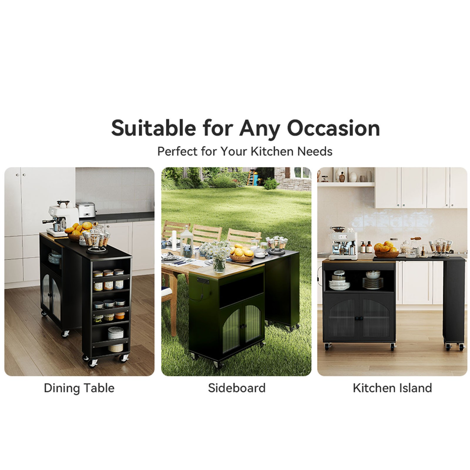 Rolling Kitchen Island Table With LED Light Power Outlets For Kitchen SSNI