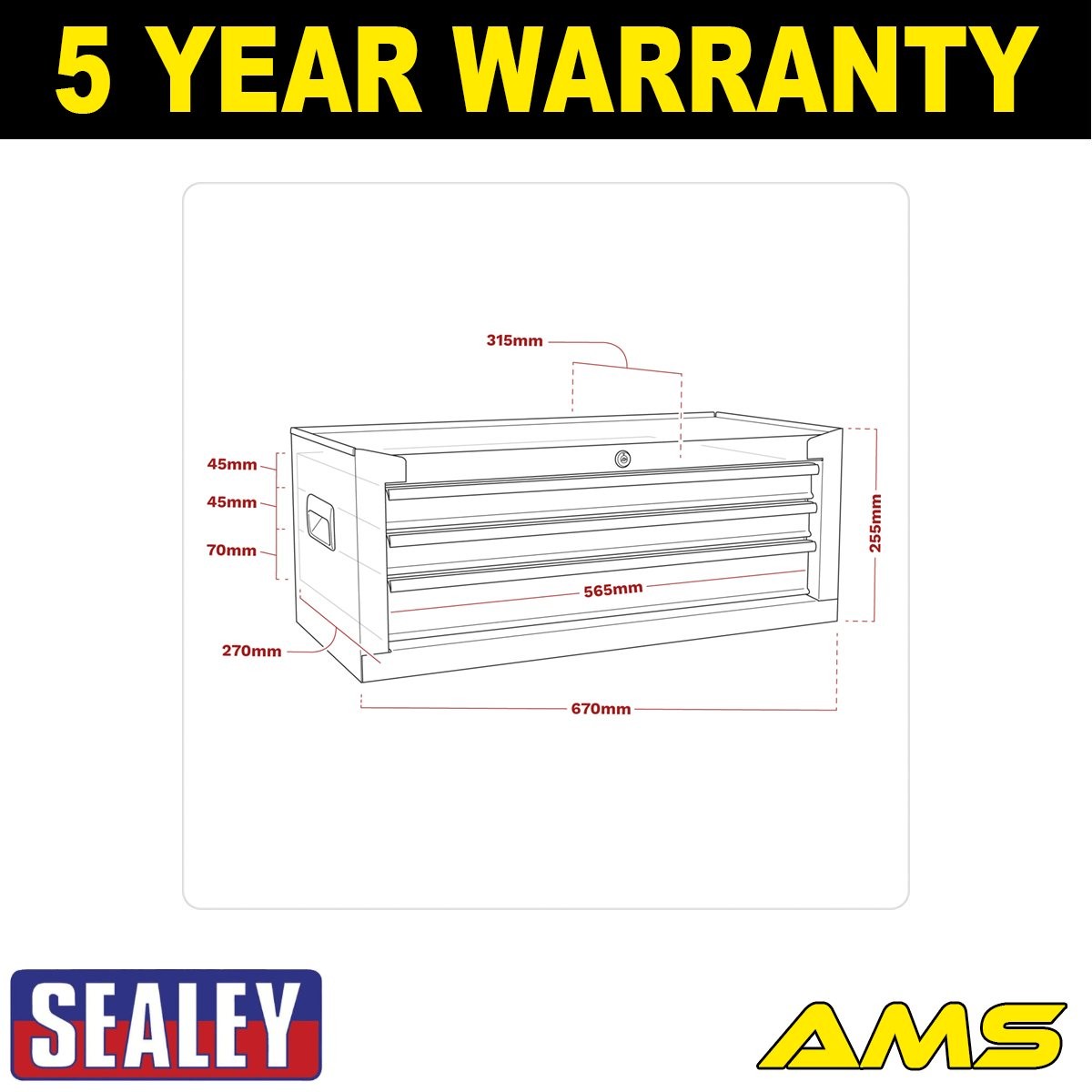 Sealey American PRO� Mid-Box Tool Chest 3 Drawer Red AP223