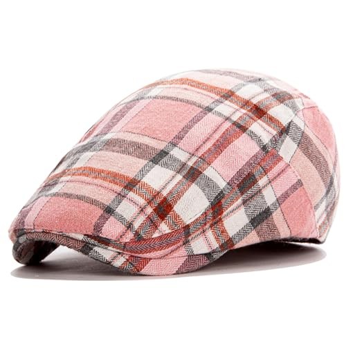 Men's Newsboy Cap, Ivy Style Gatsby Flat Cap, Adjustable Irish Cabbie Ivy Pink