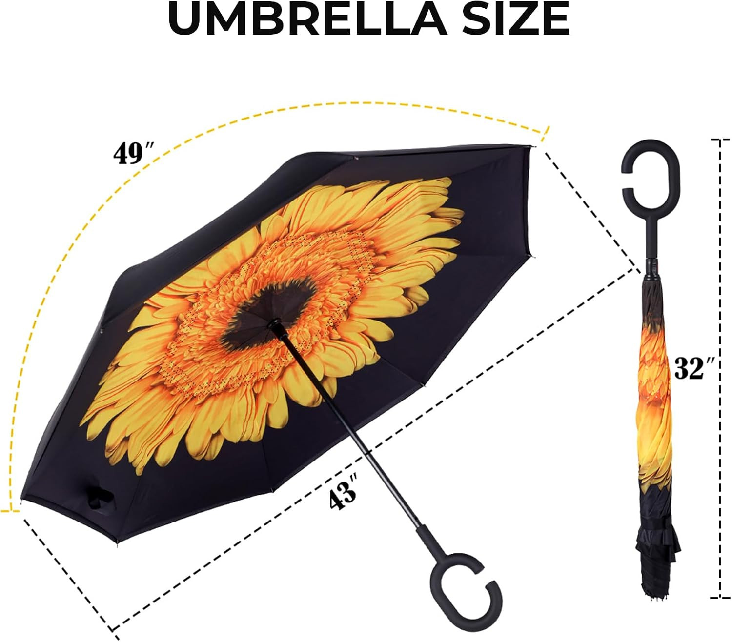 Windproof Inverted Umbrella, Large Reverse Umbrellas for Rain with C-Shaped Hand