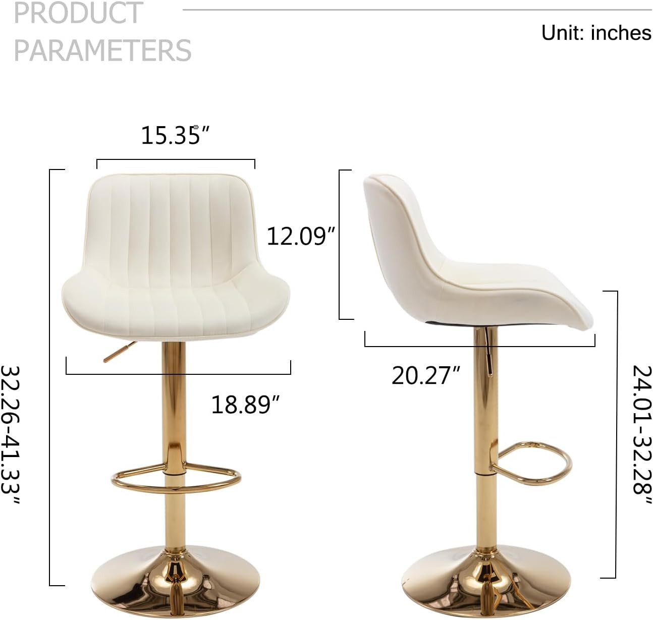 Velvet Bar Stools Set of 4 - Swivel Counter Height Barstools with Back & Adjusta