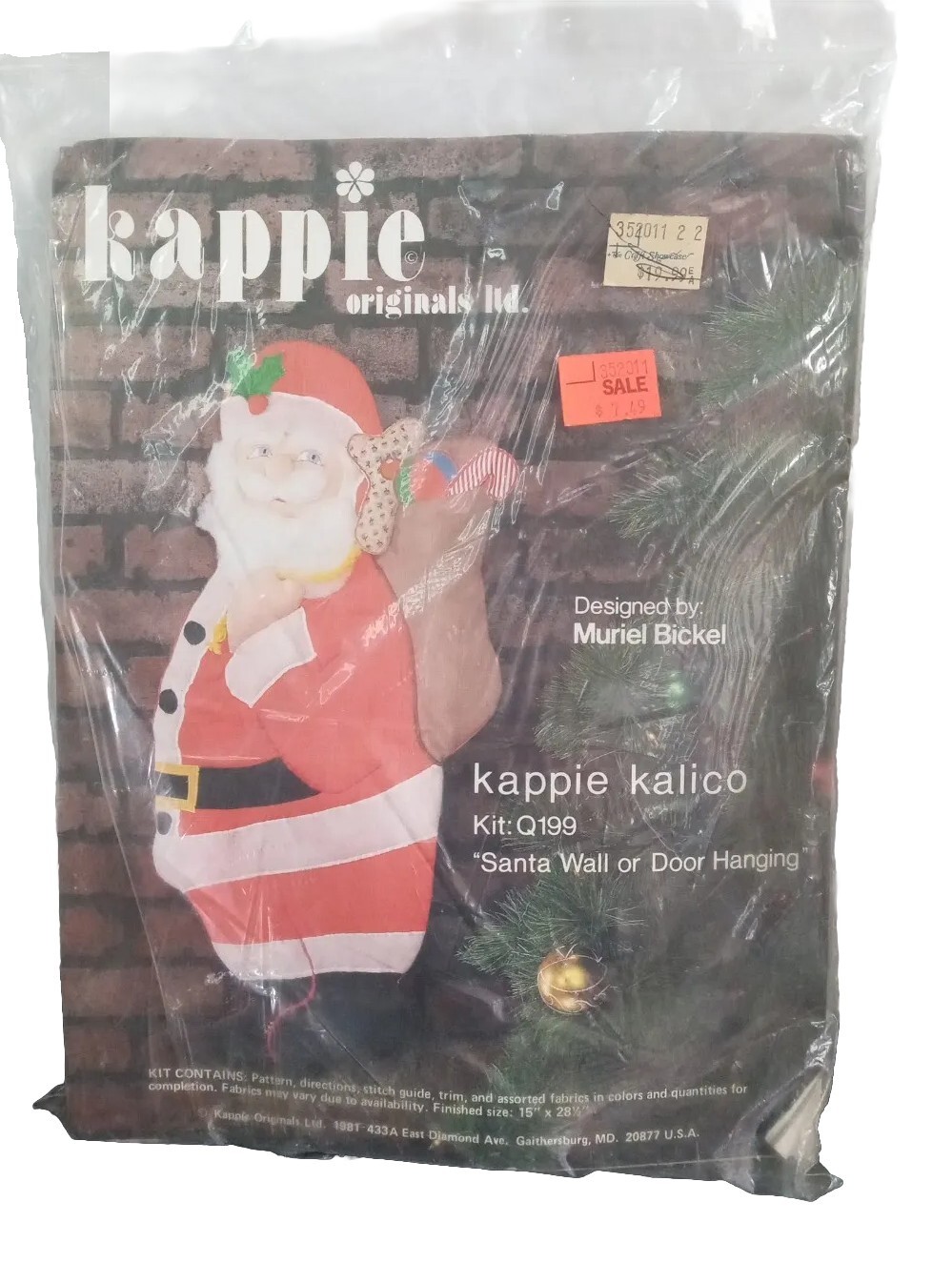Vintage 1981 Kappie Originals Ltd Kalico Kit Q199 Santa Wallhanging 15" X 28 1/2