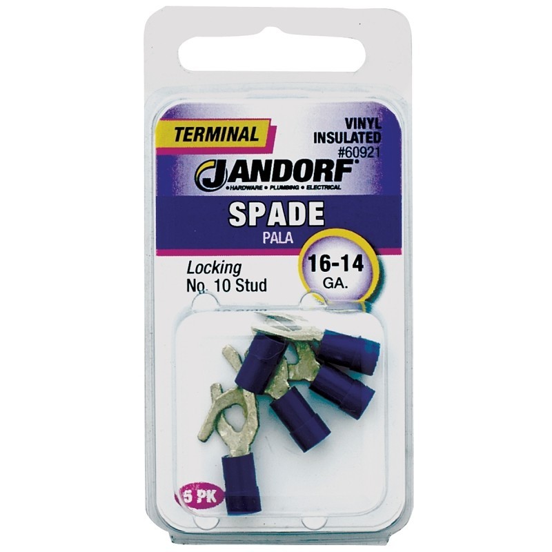 Jandorf 60921 Spade Terminal, 600 V, 16 to 14 AWG Wire, #10 Stud, Vinyl Insulati
