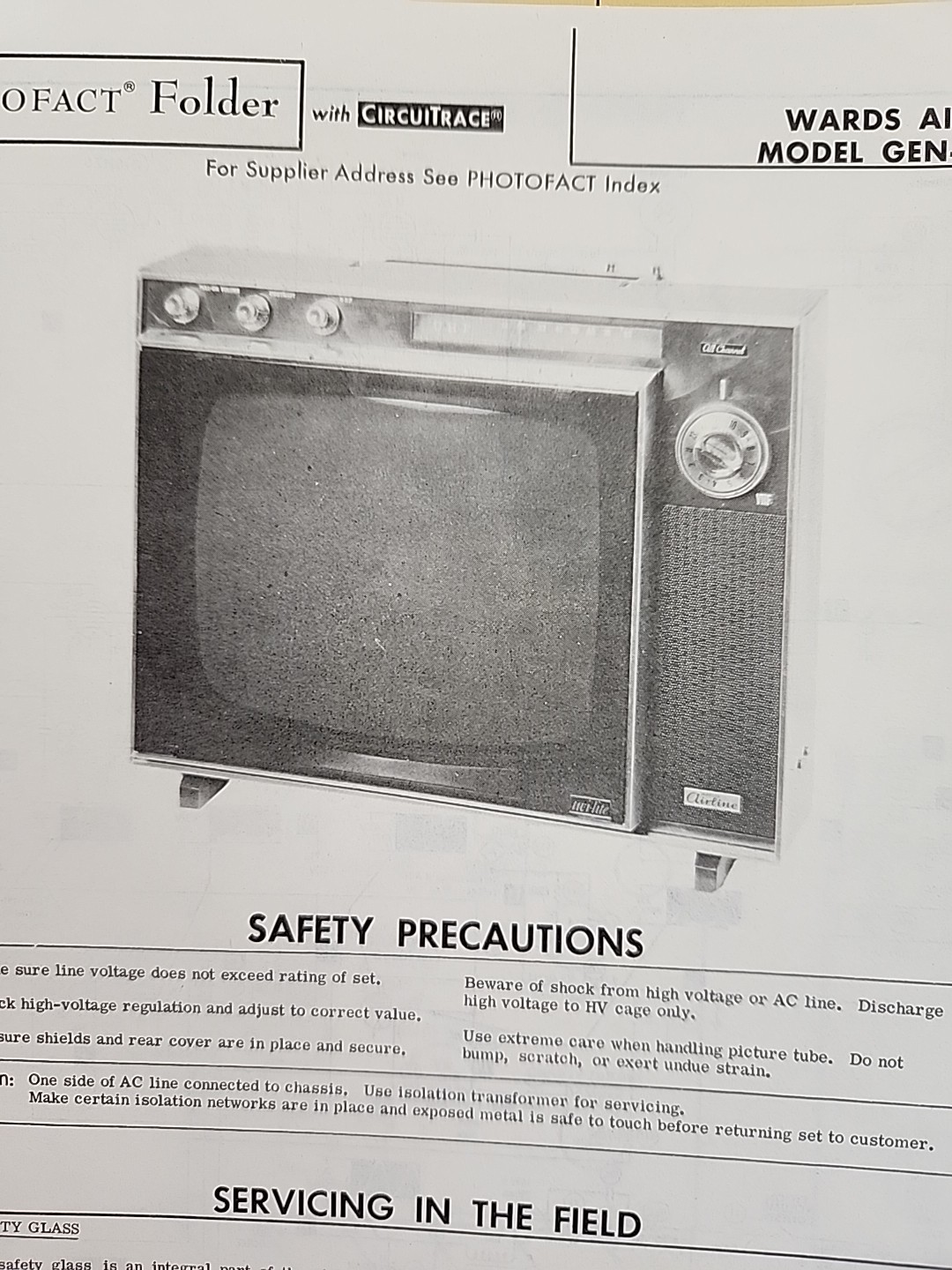 Sams Photofact Repair Service Parts Manual For Wards Airline GEN-11469A