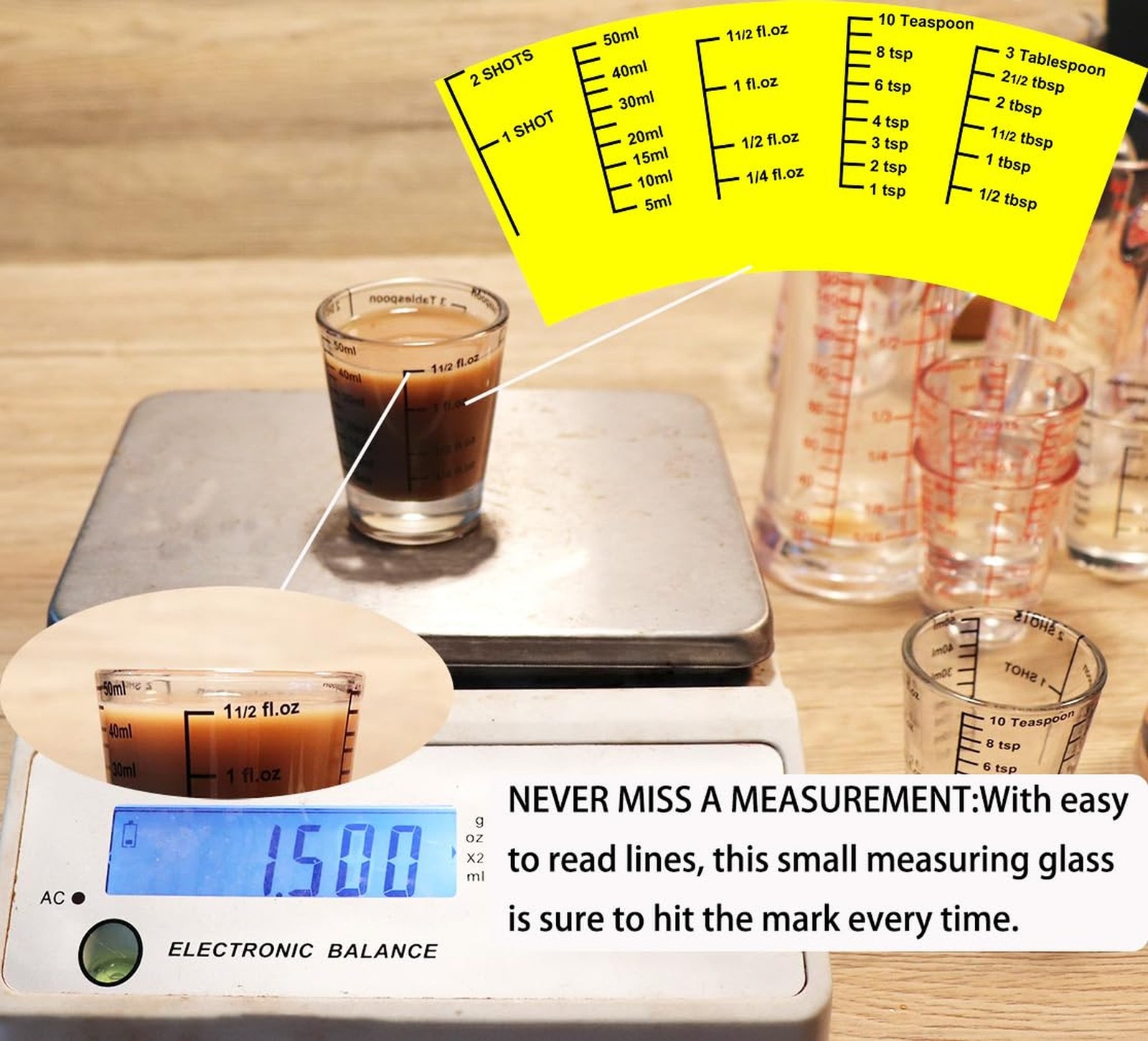 Ackers Mini Measure Heavy Glass, 32-Incremental Measurements Multi-Purpose Li...