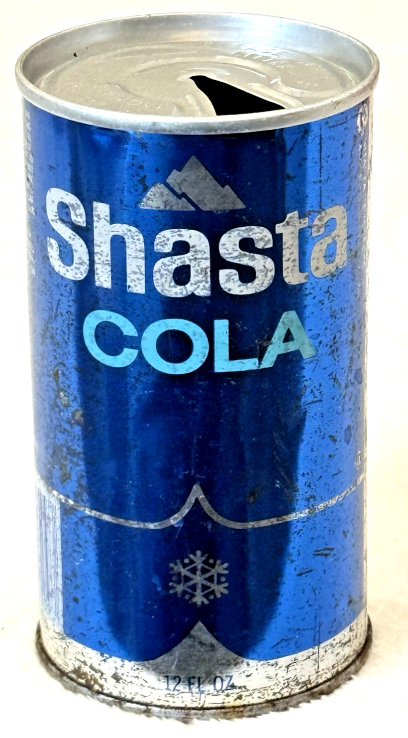 Vintage 1970's Shasta Cola-Hayward, Cali-12 oz-Vibrant Blue Steel Soda-Pop Can