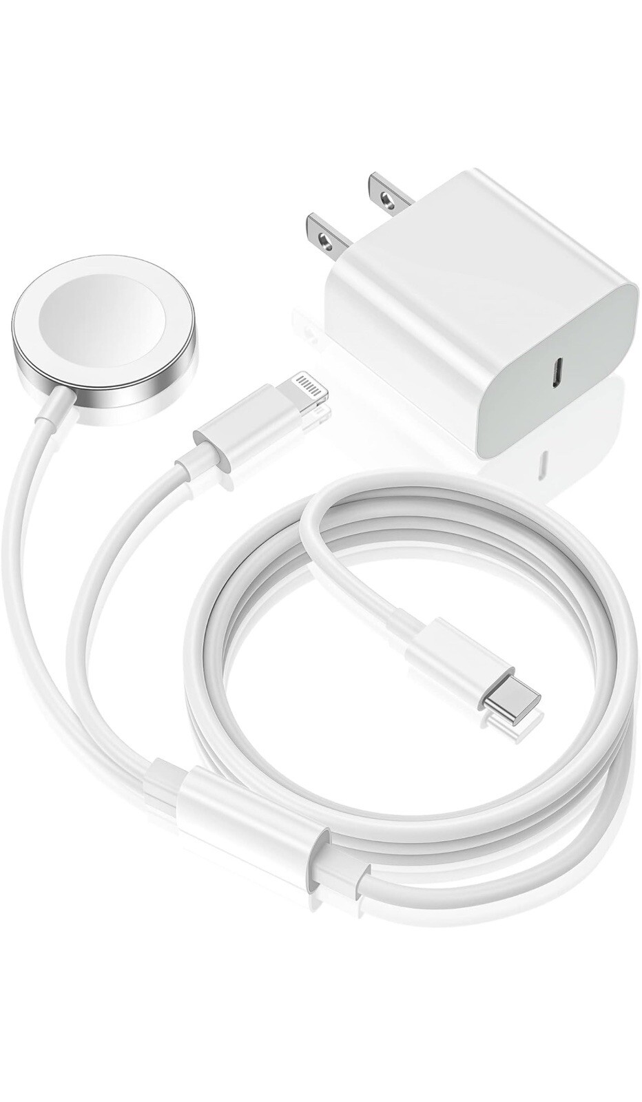 2 In 1 iPhone & Apple Watch Charger, 6ft Magnetic Cable, 15W USB-C Wall Charger