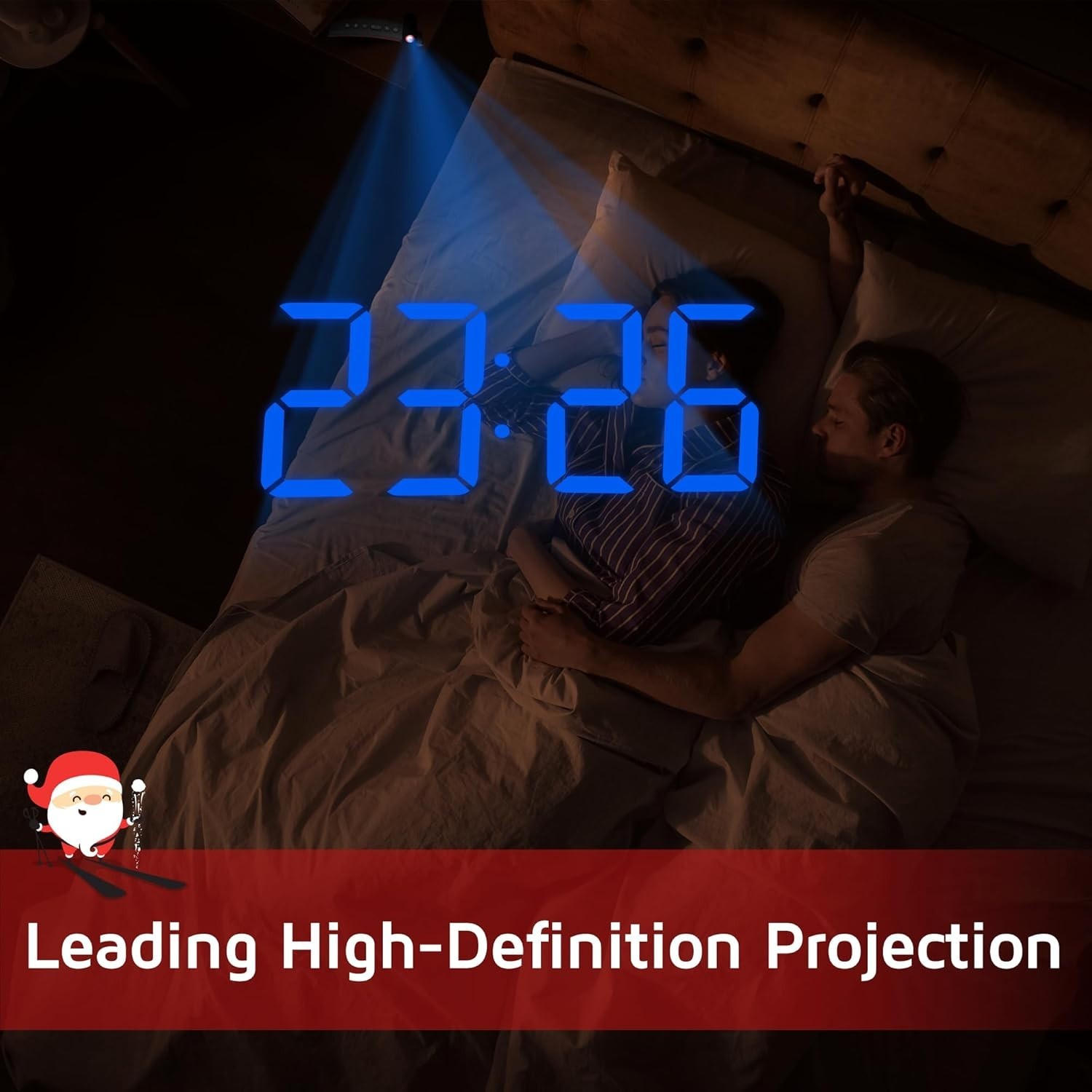 Clear Projection Digital Alarm Clock with Adjustable Brightness & USB Charging
