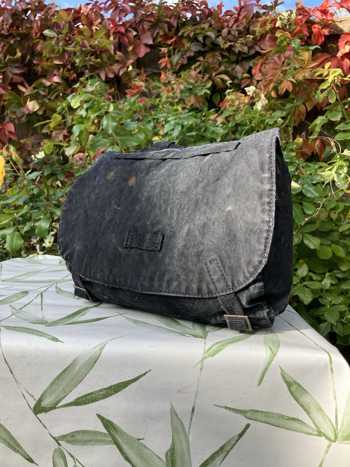 Vintage Czech Army Bread Bag Shoulder  Black Goth Punk Dyed Czechoslovakian M60