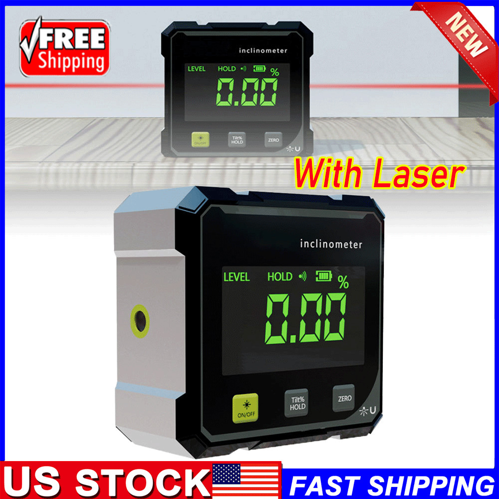Inclinometer Digital Display Angle Gauge 360° Magnetic Electronic Level Laser US