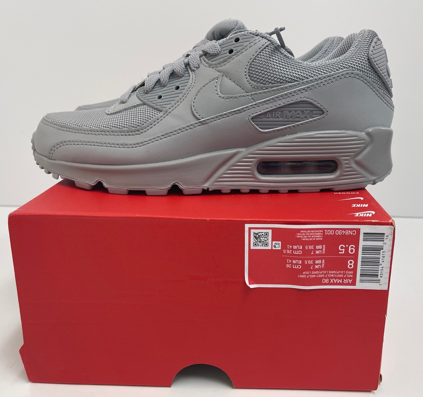 Nike Air Max 90 Triple Wolf Grey Men's CN8490-001 MENS 8 WOMENS 9.5