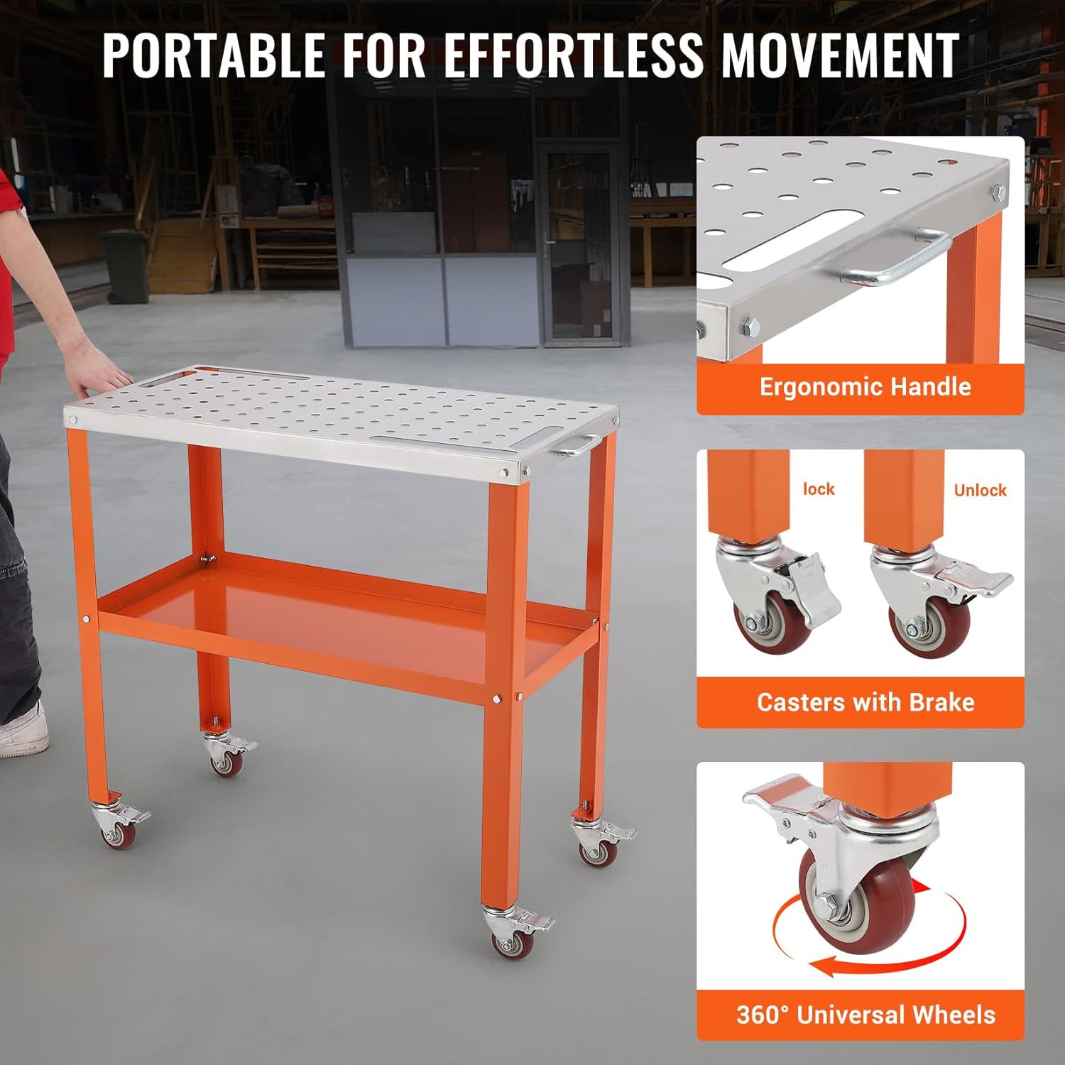 36x18" Welding Table 1200lbs Heavy Duty Steel Workbench Cart 4 Tool Slots & Tray