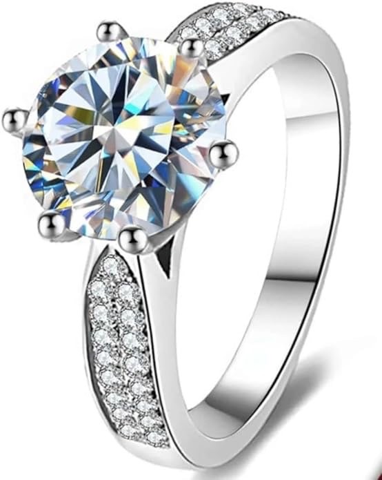 Moissanite Pavé Promise Ring, Round Cut Solitaire, S925 Stamp, 1.5 CT, Size 6
