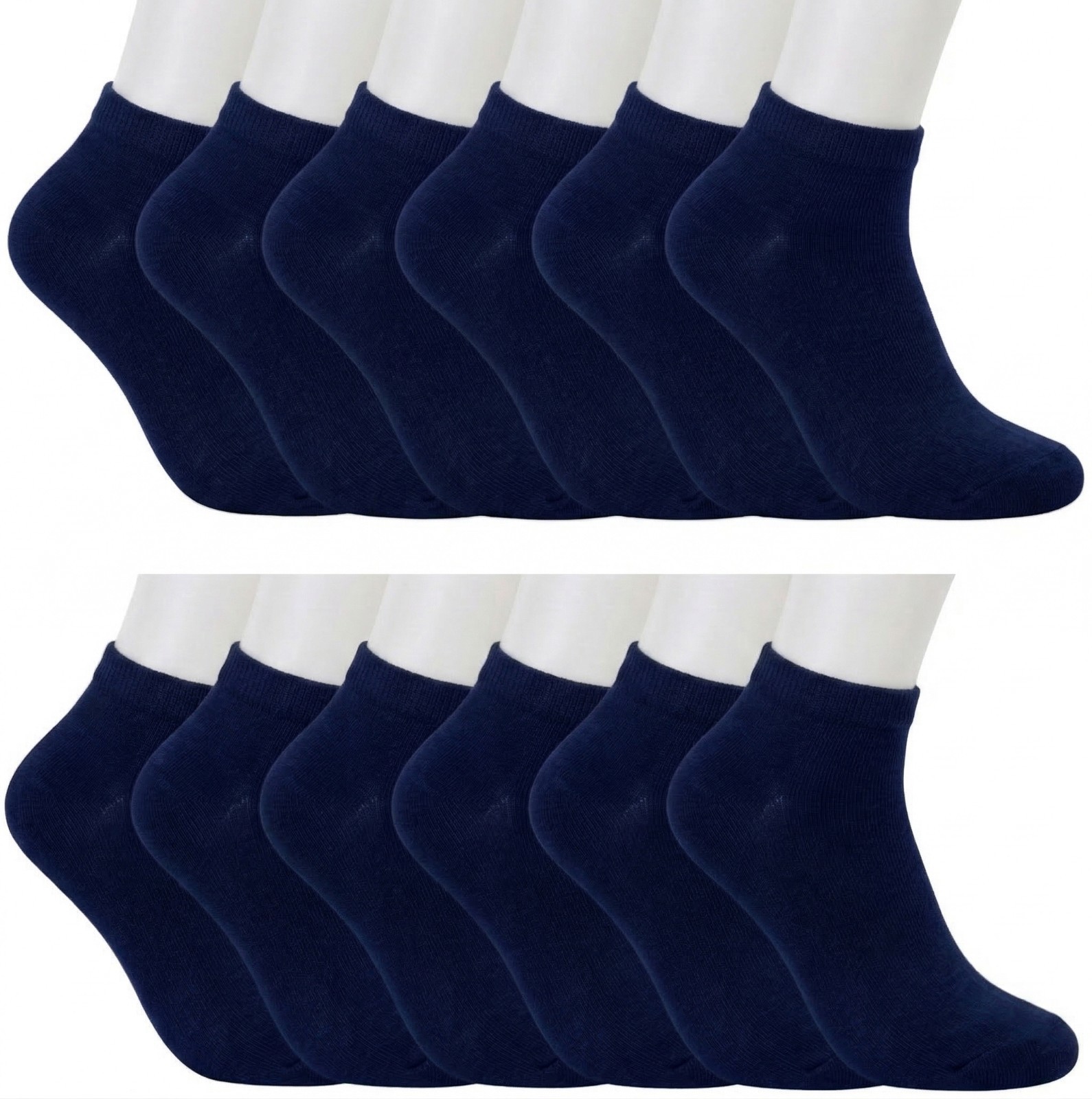 6 Pairs Women Fashion Cotton School Casual Ankle Low Cut Socks Size 9-11 Navy