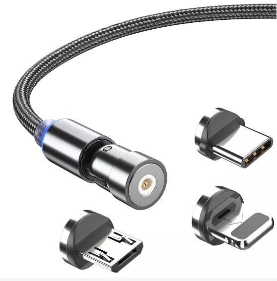 540° Rotate Magnetic 3 in 1 Braided Charging Cable For Micro USB/Type C/ iPhone