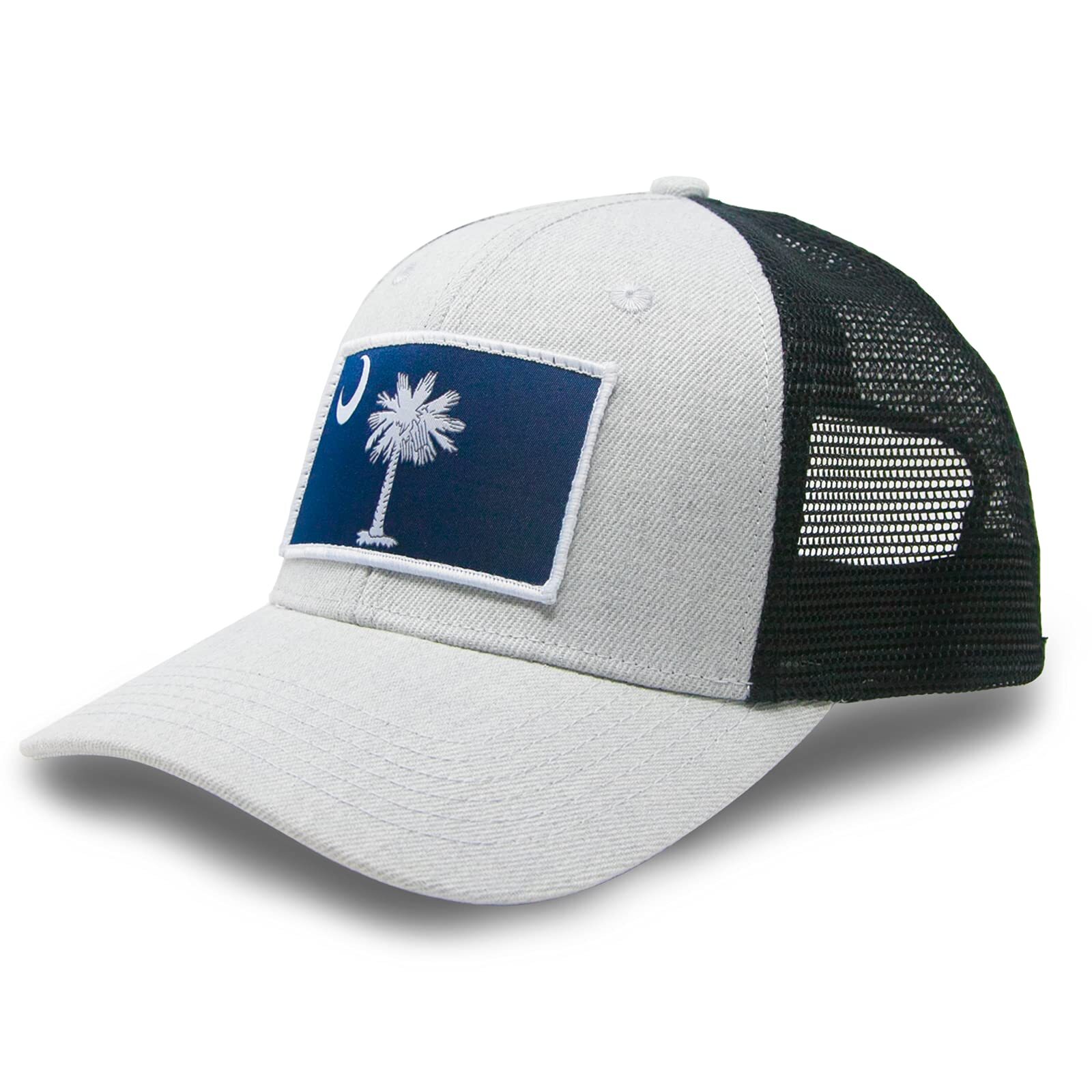 South Carolina Hat - Palmetto Snapback Trucker Baseball Cap (Black White)