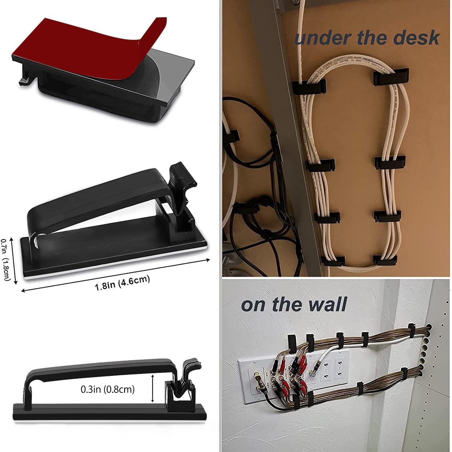 SOULWIT Cable Management Clips | 50 Pcs Self-Adhesive | Black