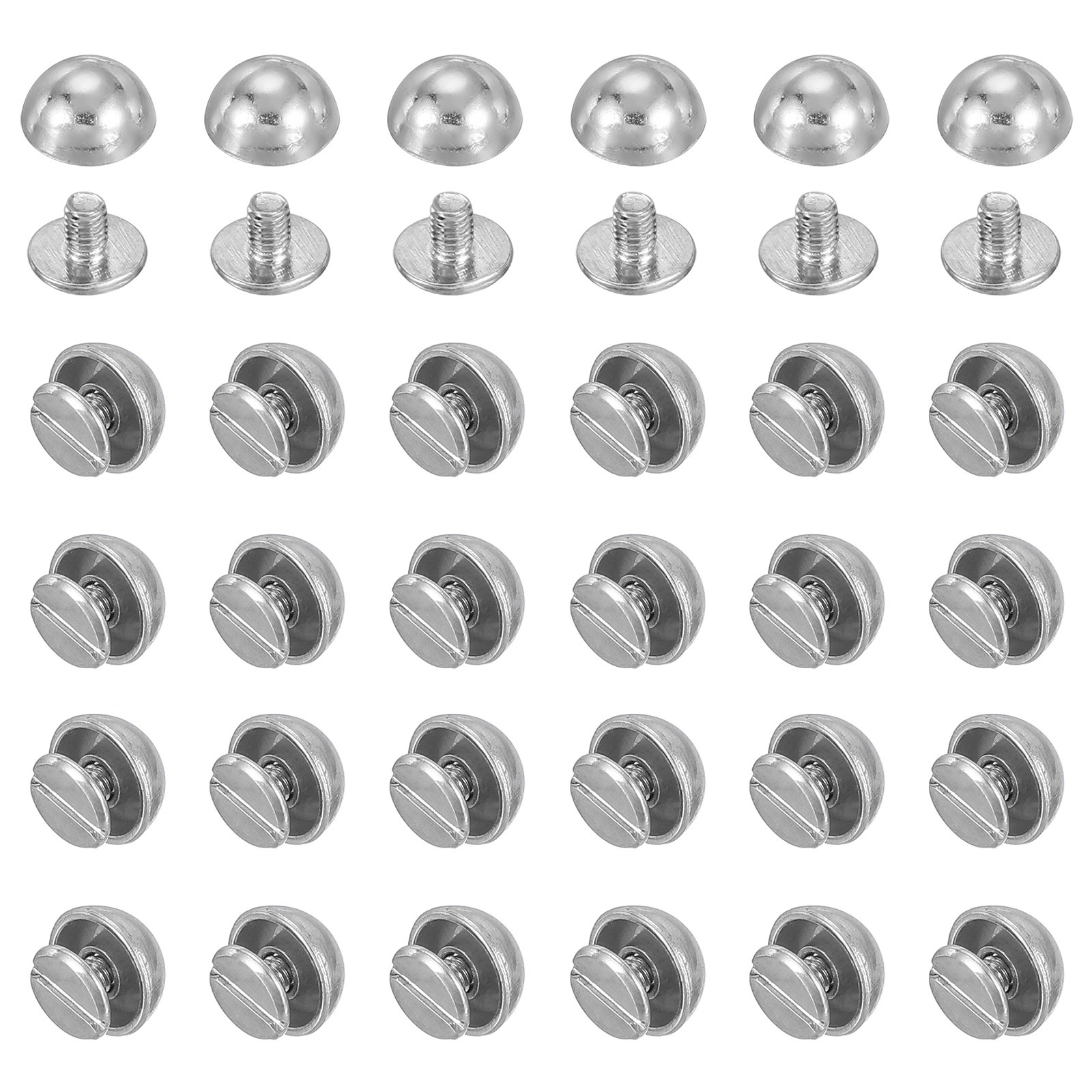 For Craft, Pressure Rivets with Screw, 100 Sets, 5/16\" Silver Dome Nails