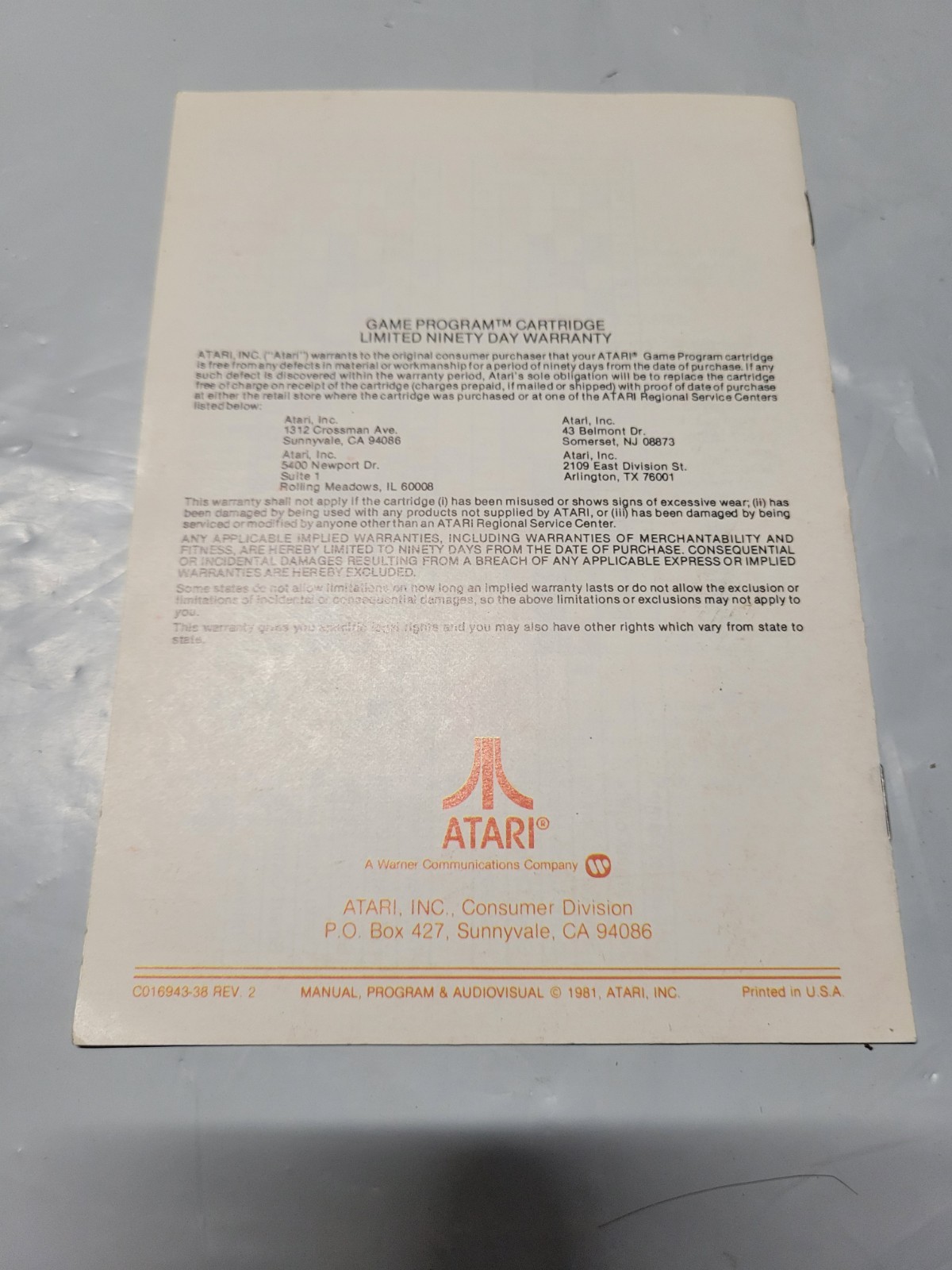 Missile Command Atari MANUAL ONLY Authentic