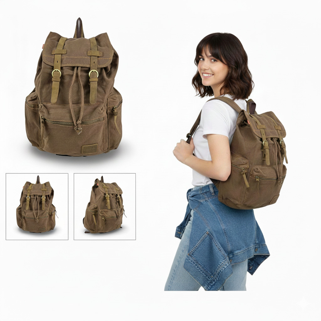 Vintage Canvas Backpack Travel Hiking Rucksack Outdoor School Bag for Men Women
