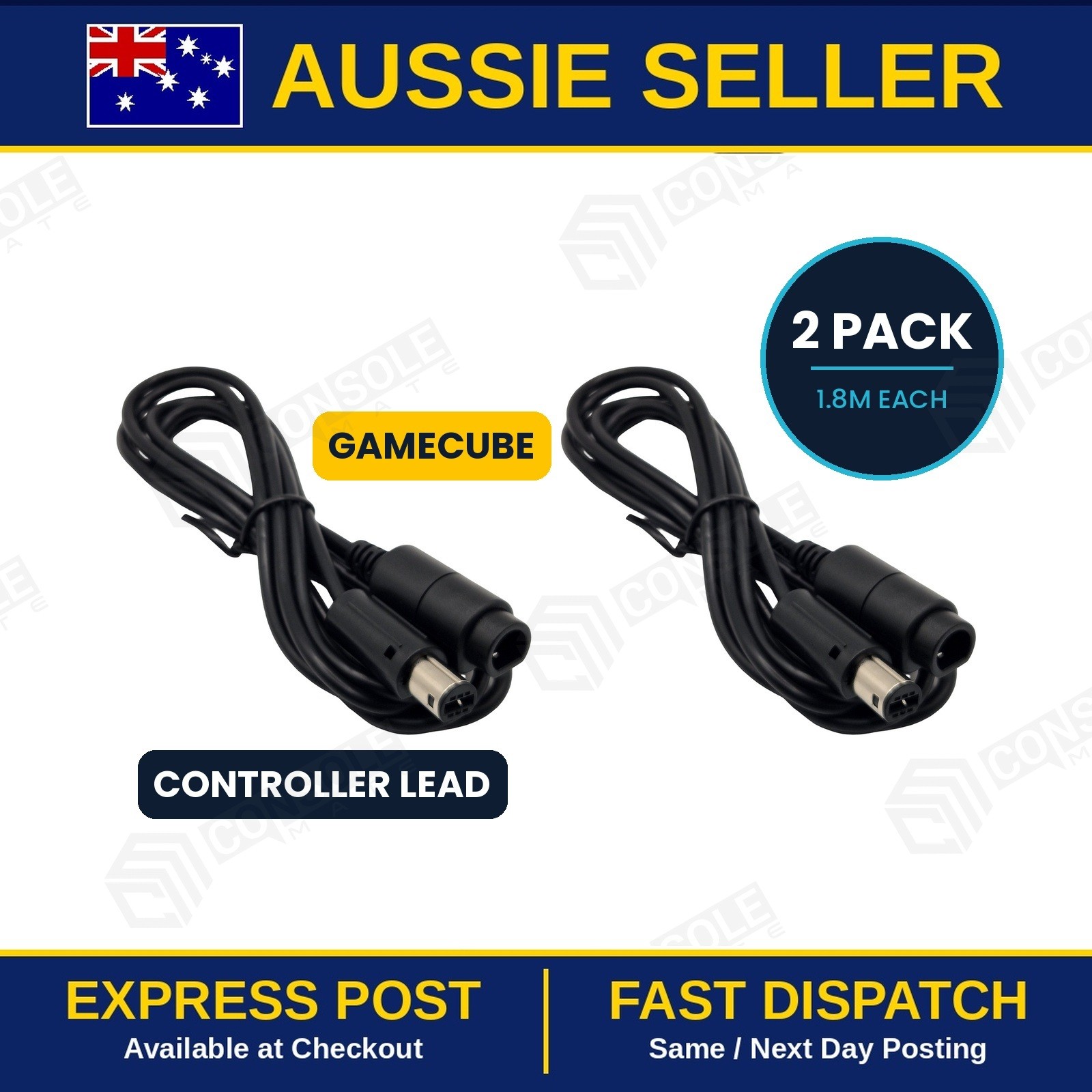 Two GameCube Controller Extension Leads 1.8m for Nintendo | 2-Pack Brand New