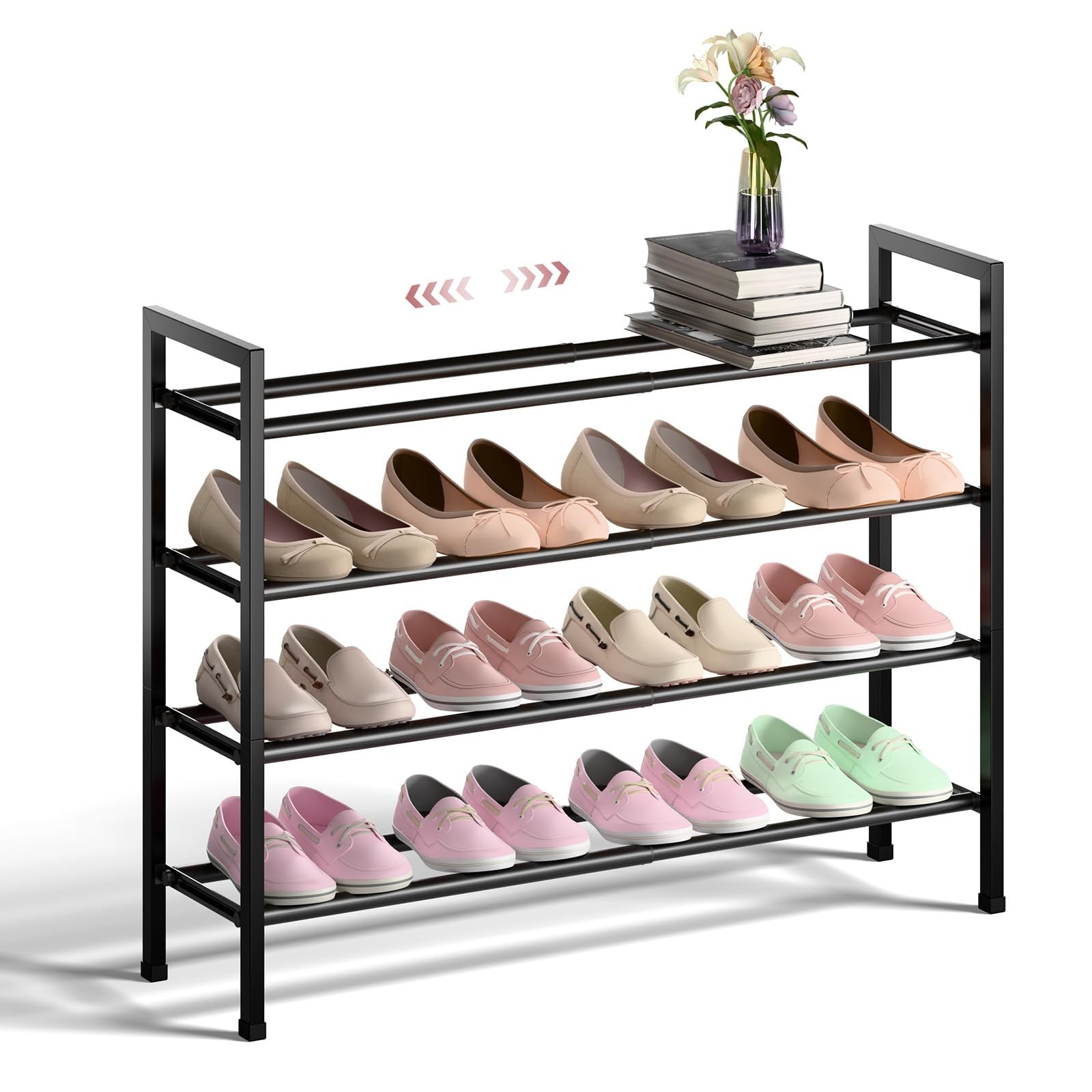 Bumusty 4-Tier Expandable Shoe Rack for Closet, 18“-33” Adjustable S