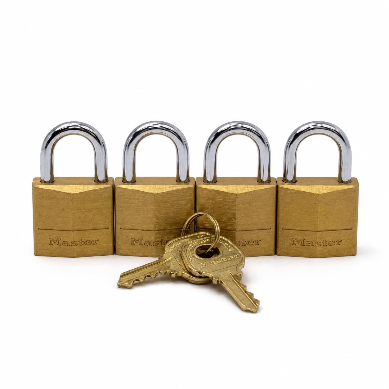 Master Lock Padlock, Solid Brass Lock, 3/4 in. Wide, 120Q 4 Pack, 3/4" 4-Pack