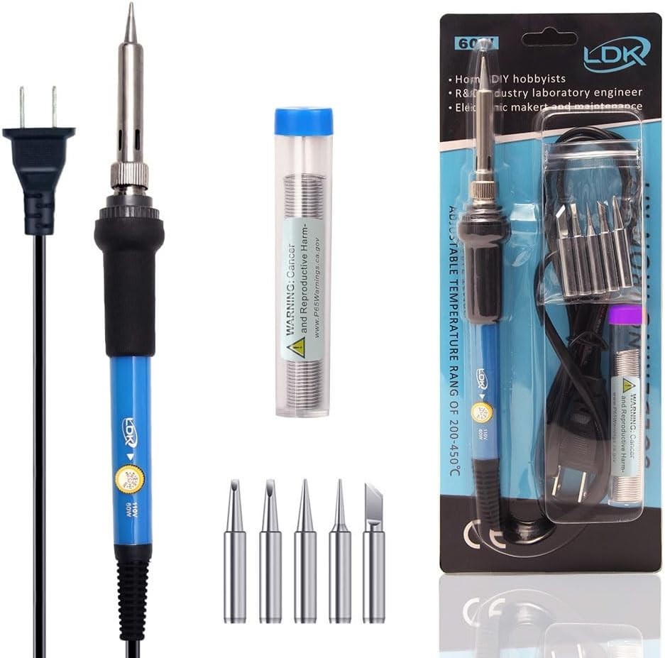60W Adjustable Temperature Soldering Iron Kit with 5 Tips for Easy DIY Repairs