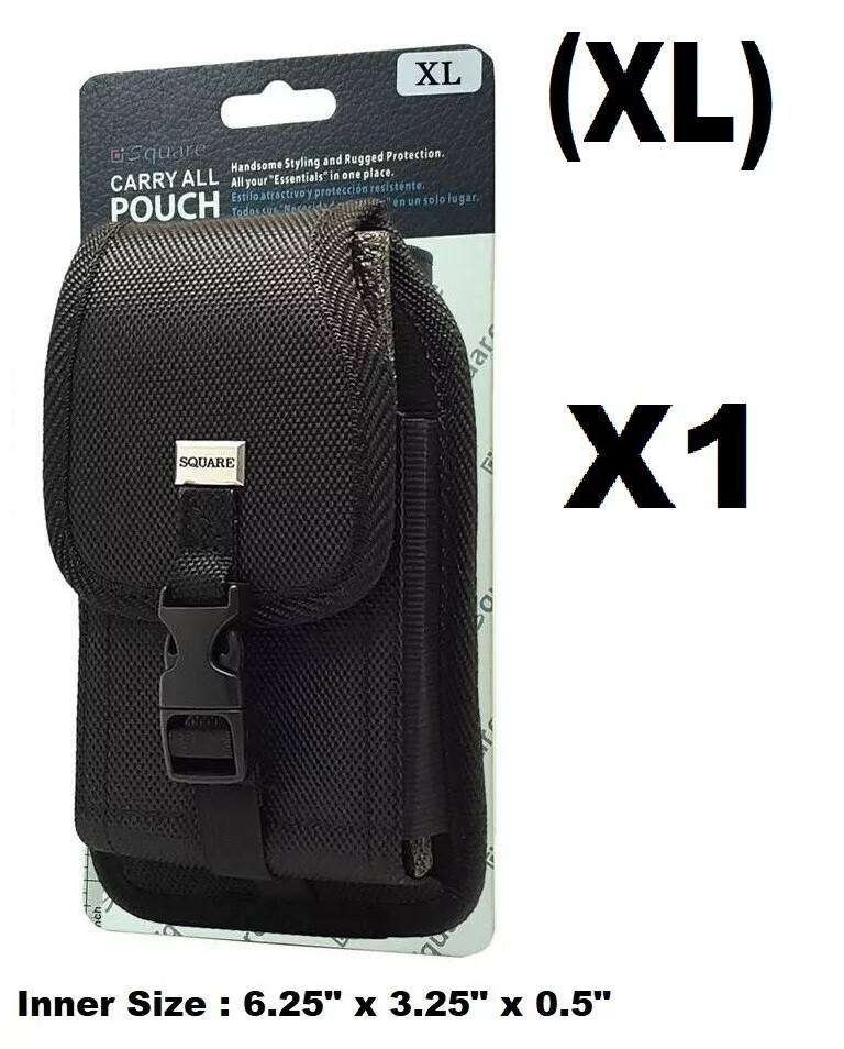 (XL) CELL PHONE VERTICAL RUGGED POUCH WITH METAL CLIP BELT LOOP HOLSTER
