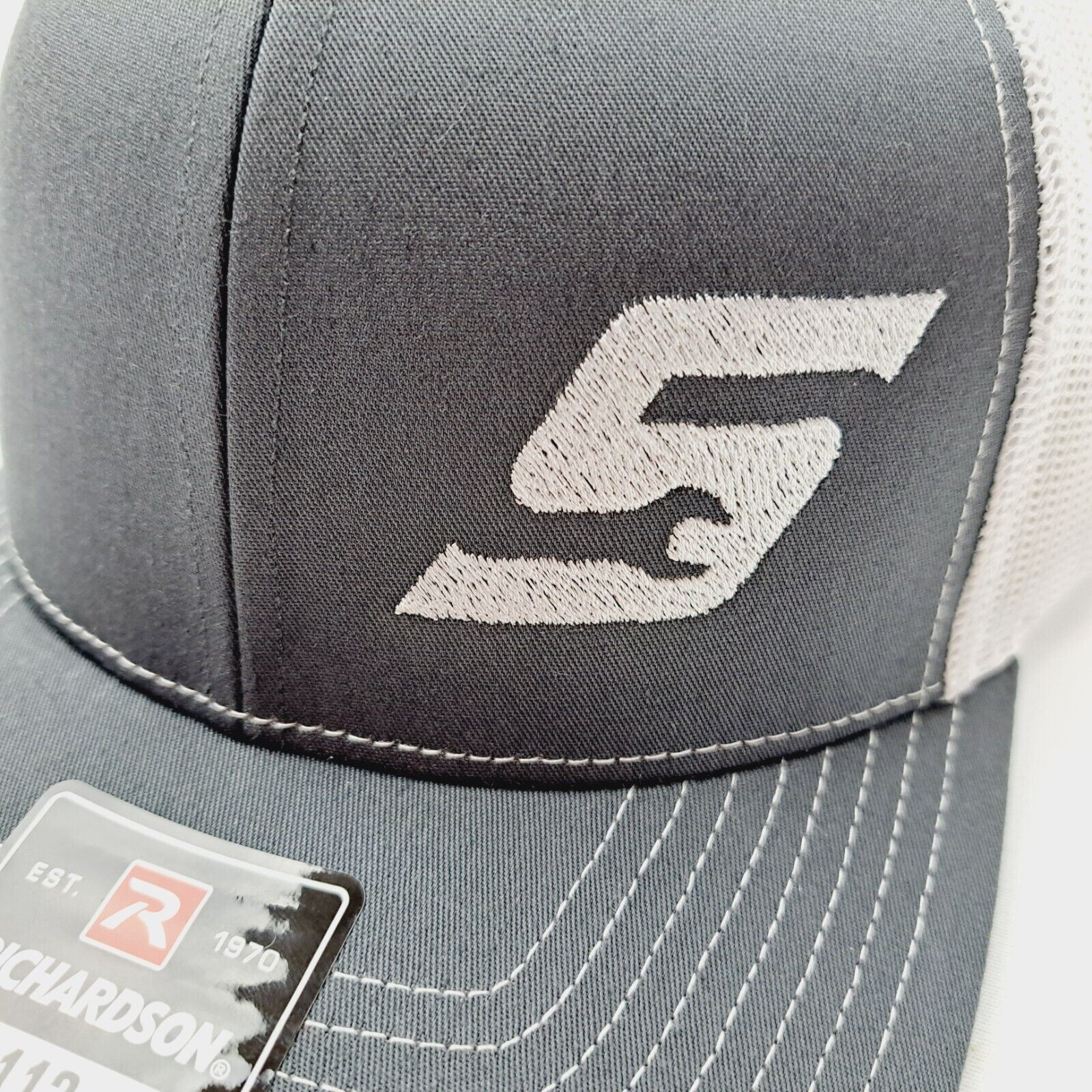 Richardson 112 Trucker Cap Hat Mesh Snapback Gray & White Snap-On Embroidered
