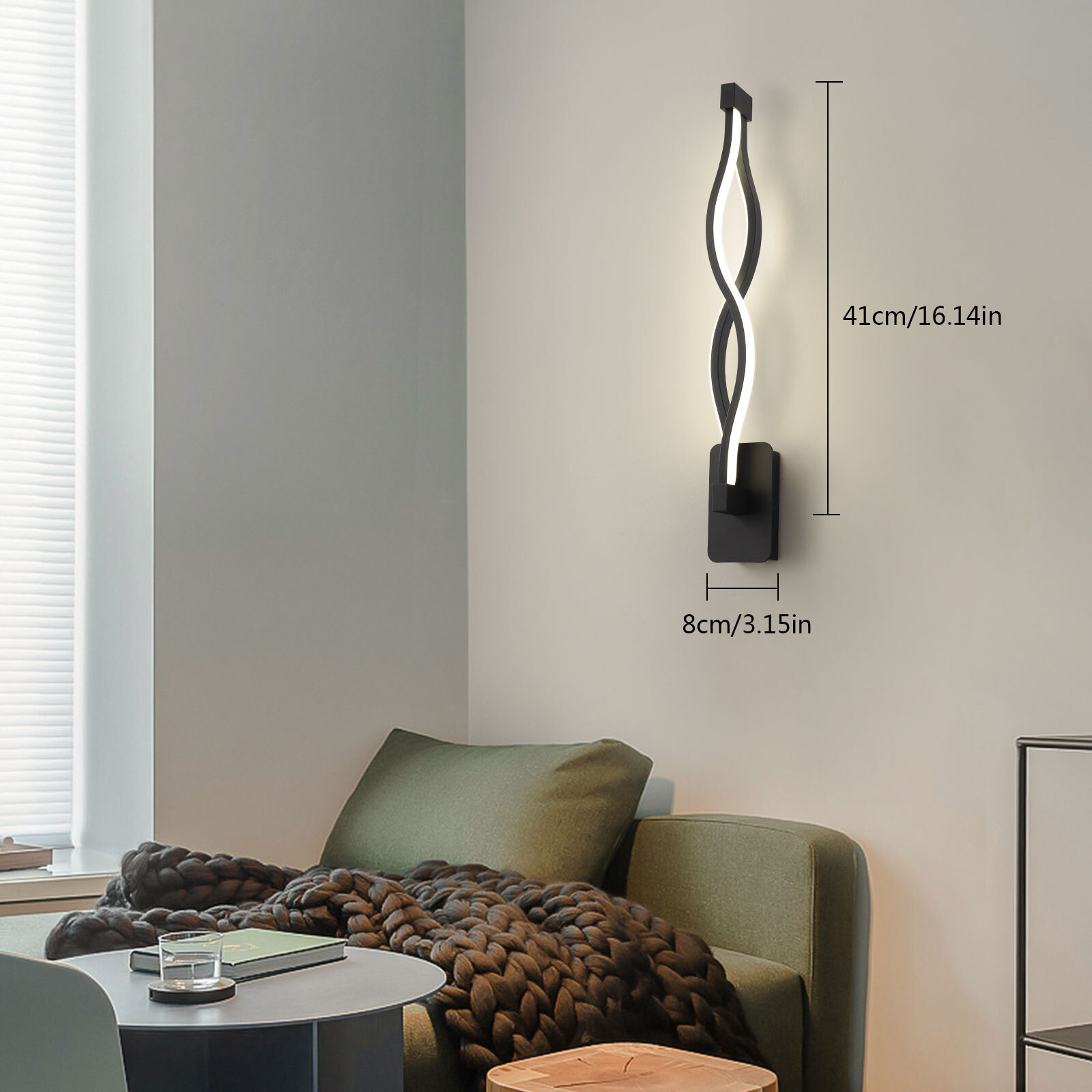 Modern 16W LED Wall-mounted Light Lamp Dimmable Black+Clear Wall Sconce Lighting