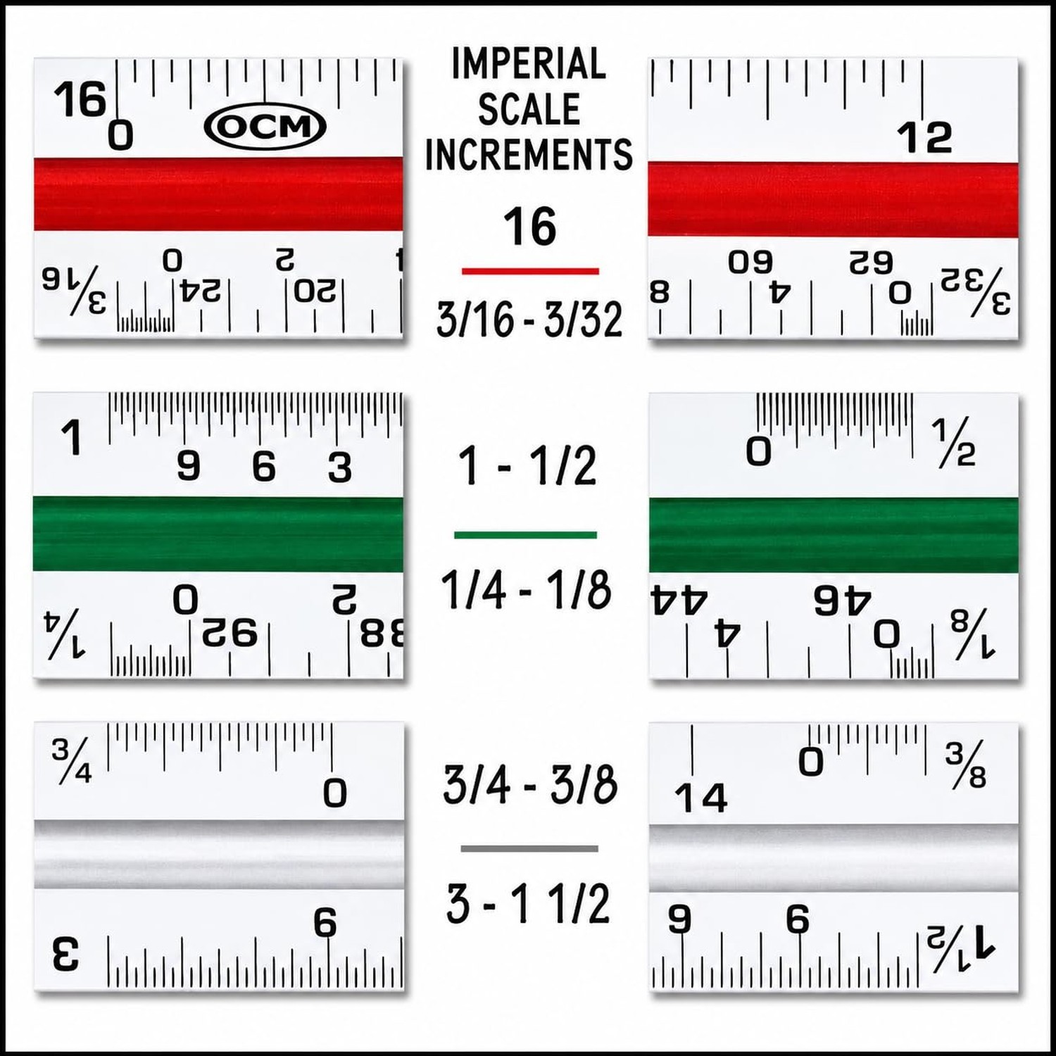 OCM 1 Triangular Architect Scale Ruler (Professional Grade Solid Aluminum) Co...