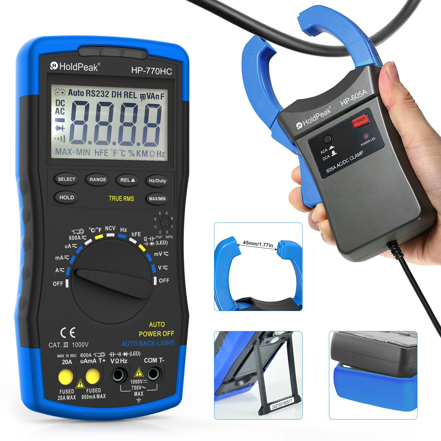 Digital Multimeter Motor Analyzer Auto Range True RMS Volt Ohm Meter& 600A Clamp