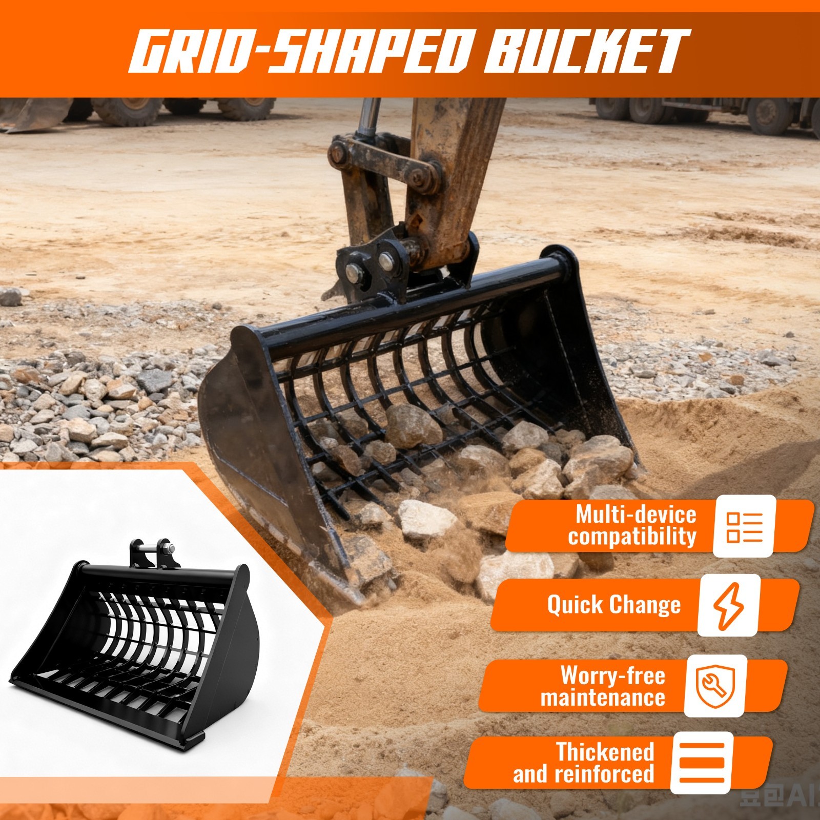 Ultimate 9-in-1 Digger Attachment Set: From Demolition to Leveling & Raking